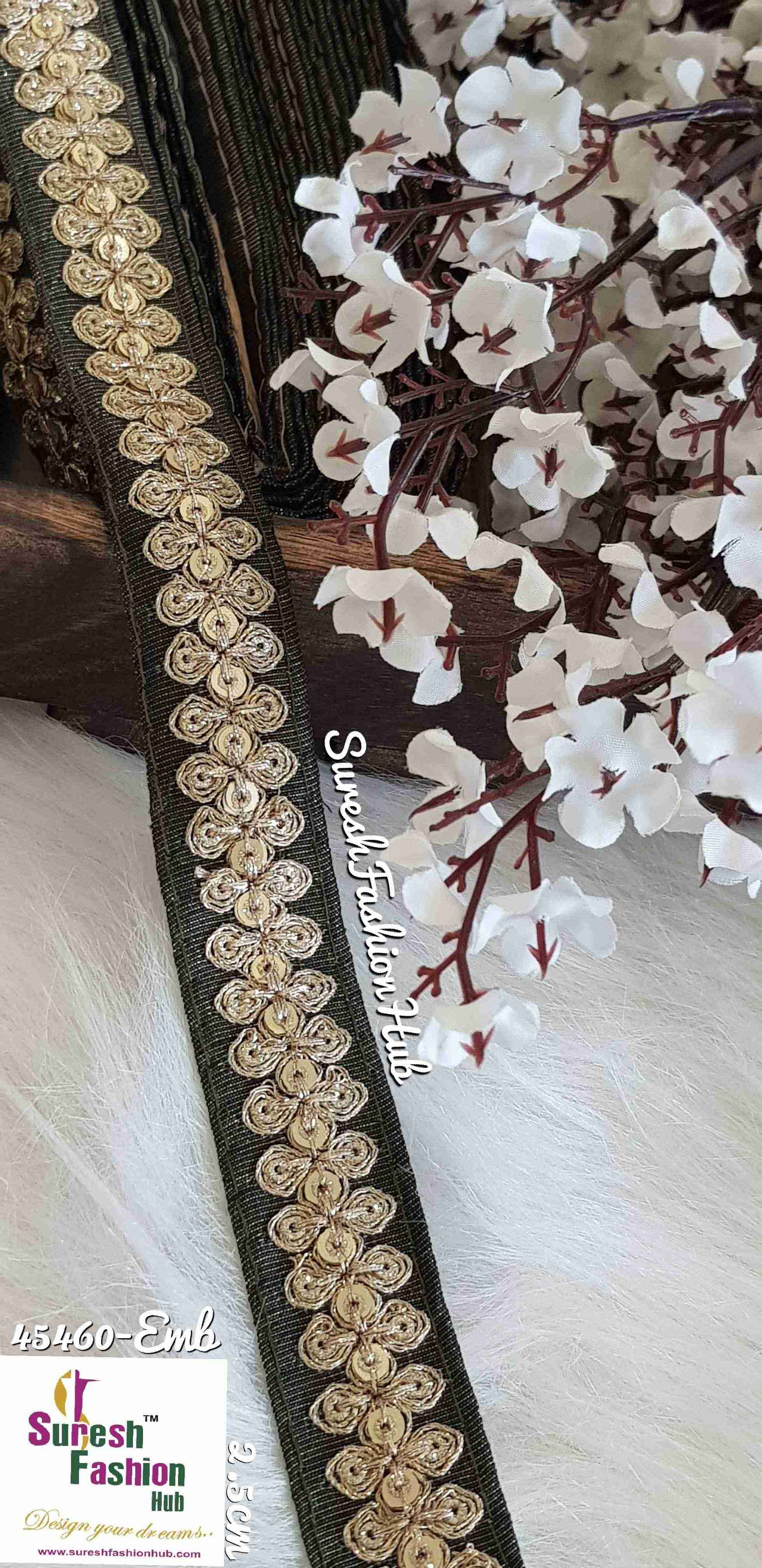 Sea Weed Green Embroidered Design Trim