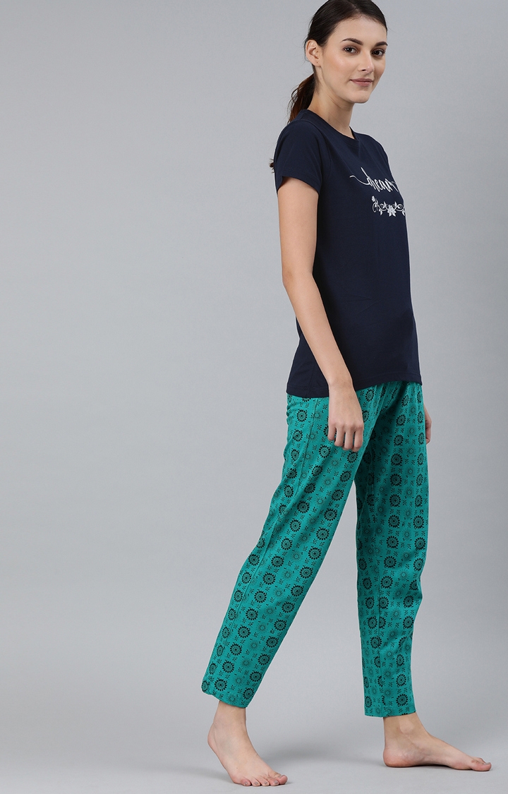 Enviously Young | Navy & Ramar Green T-Shirt and Pyjama Set 1