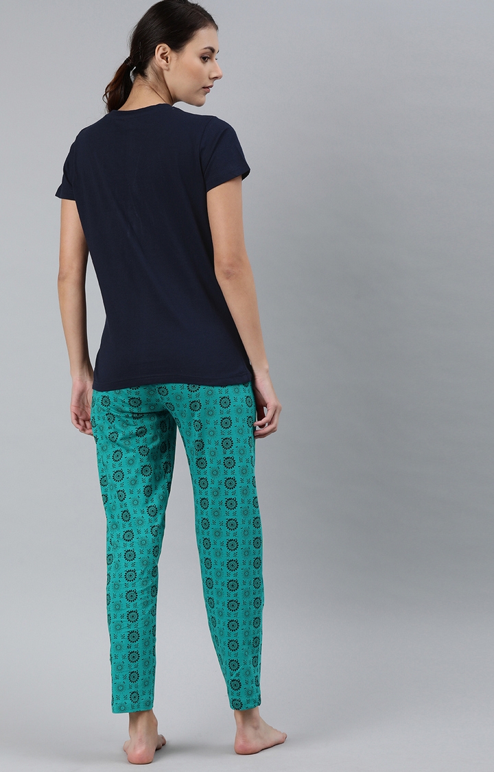Enviously Young | Navy & Ramar Green T-Shirt and Pyjama Set 2