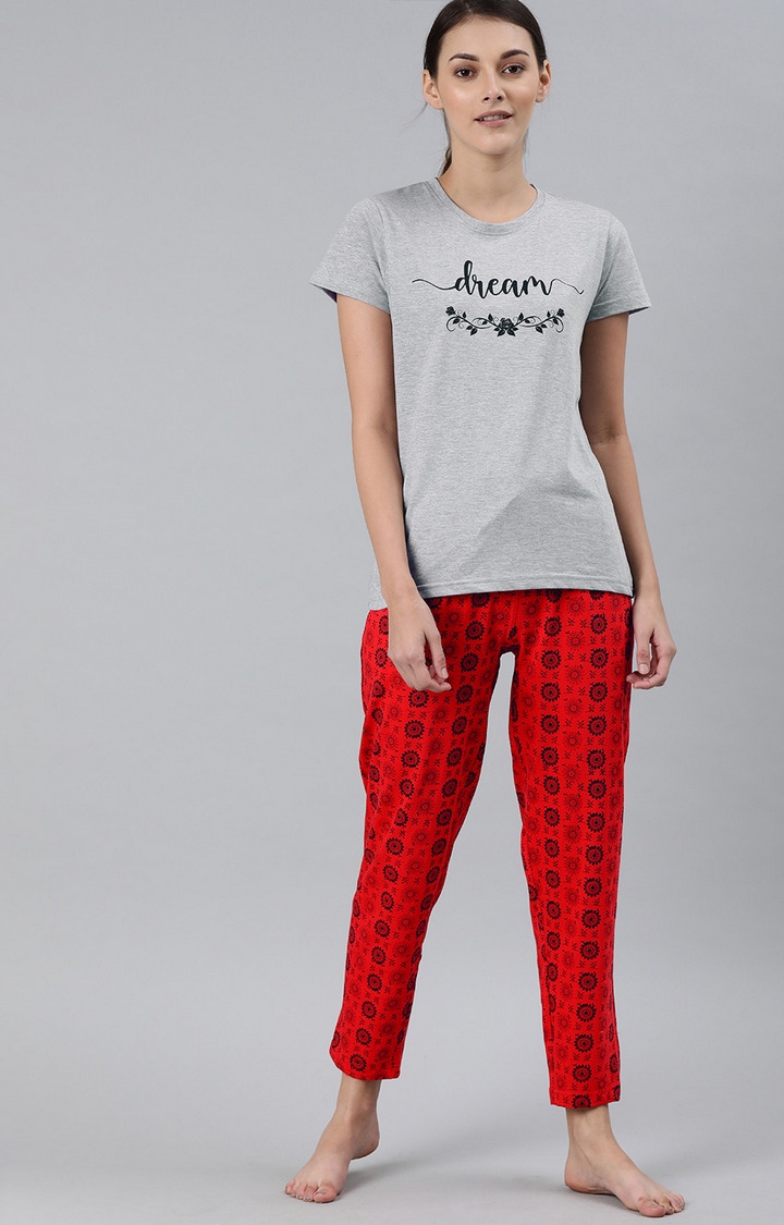 Enviously Young | Grey Melange & Fuschia Pink T-Shirt and Pyjama Set 0