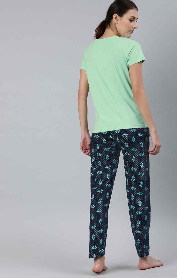 Enviously Young | Sea Green & Navy T-Shirt and Pyjama Set 2
