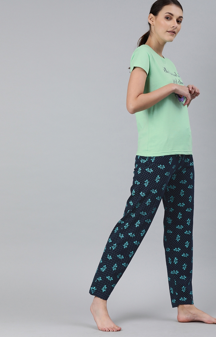 Enviously Young | Sea Green & Navy T-Shirt and Pyjama Set 1