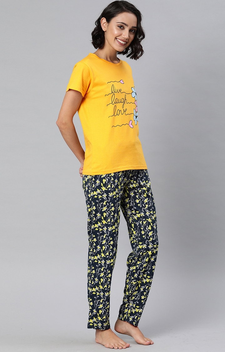 Enviously Young | Mustard & Navy T-Shirt and Pyjama Set 1