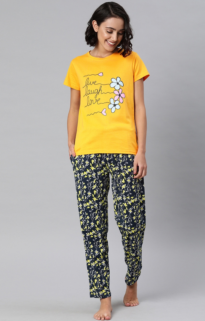 Enviously Young | Mustard & Navy T-Shirt and Pyjama Set 0
