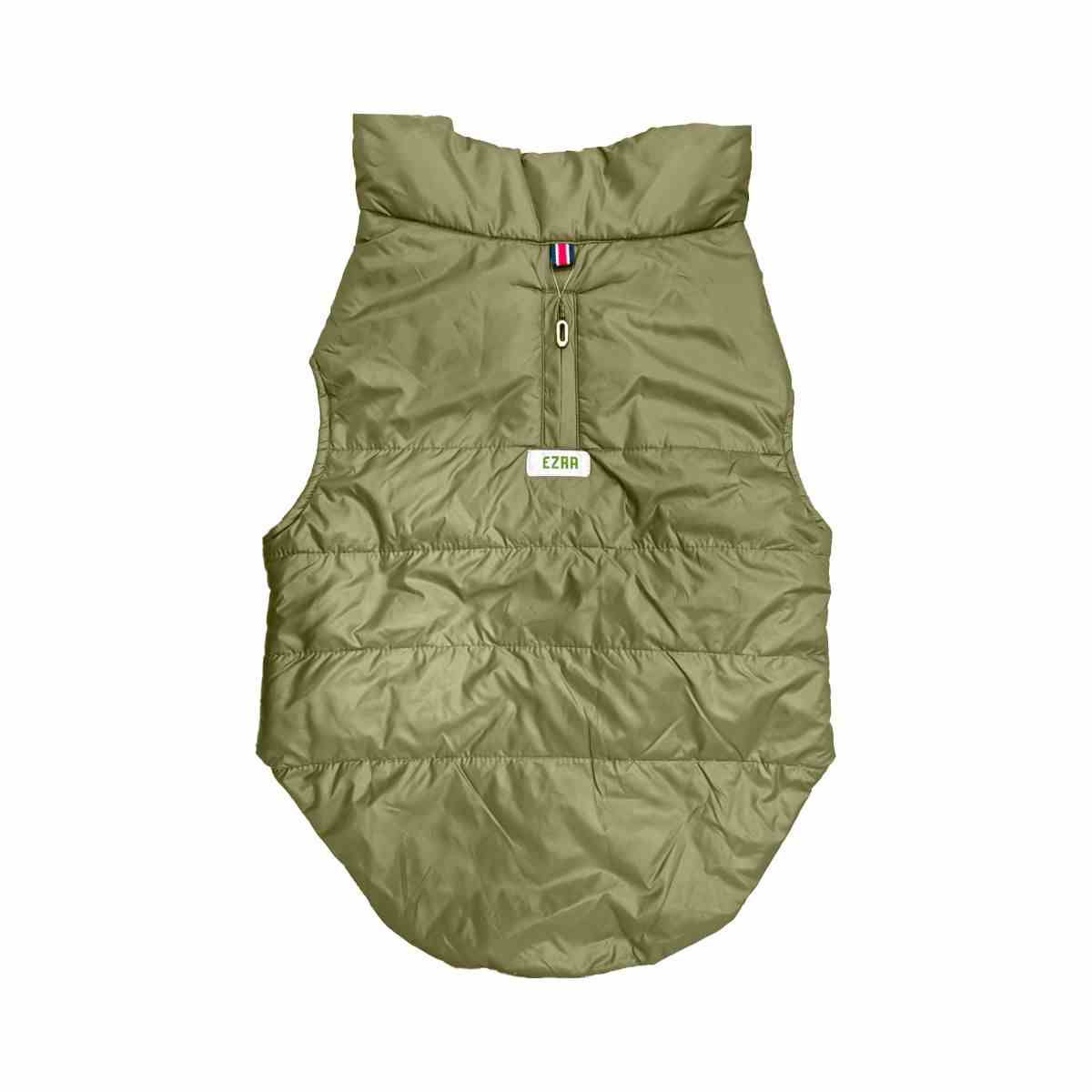 EZRA Puffer Dog Jacket – Olive Green | Warm, Water-Resistant Winter Coat for Dogs