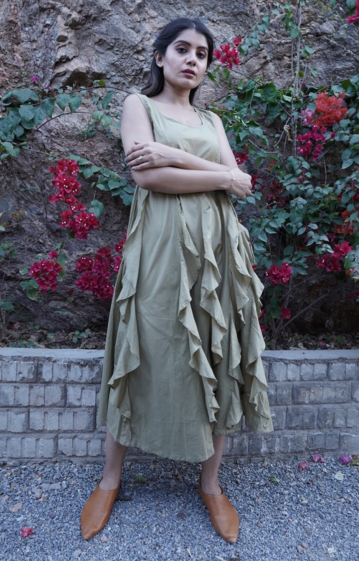 OurDve | Green Cotton Dress 2