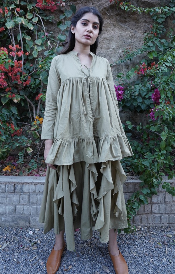 OurDve | Green Cotton Dress 1