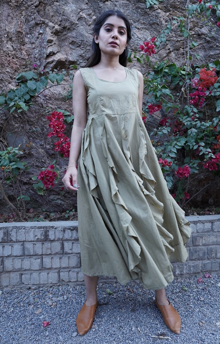 OurDve | Green Cotton Dress 0