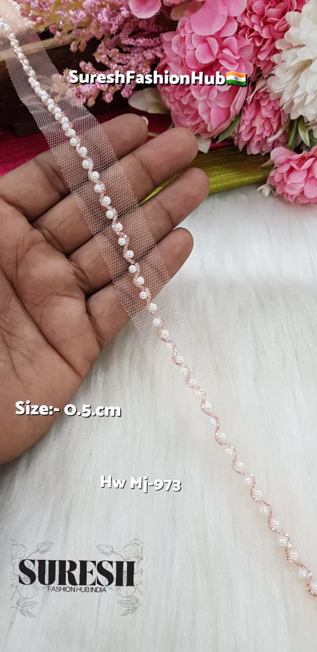 Rose Gold Handmade Ric Rac Pearl Lace – Mj-973