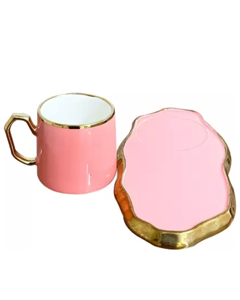 Order Happiness | Order Happiness Pack of 2 Ceramic Cup and Saucer Set Pink Color For Home Decor (Pink) 3