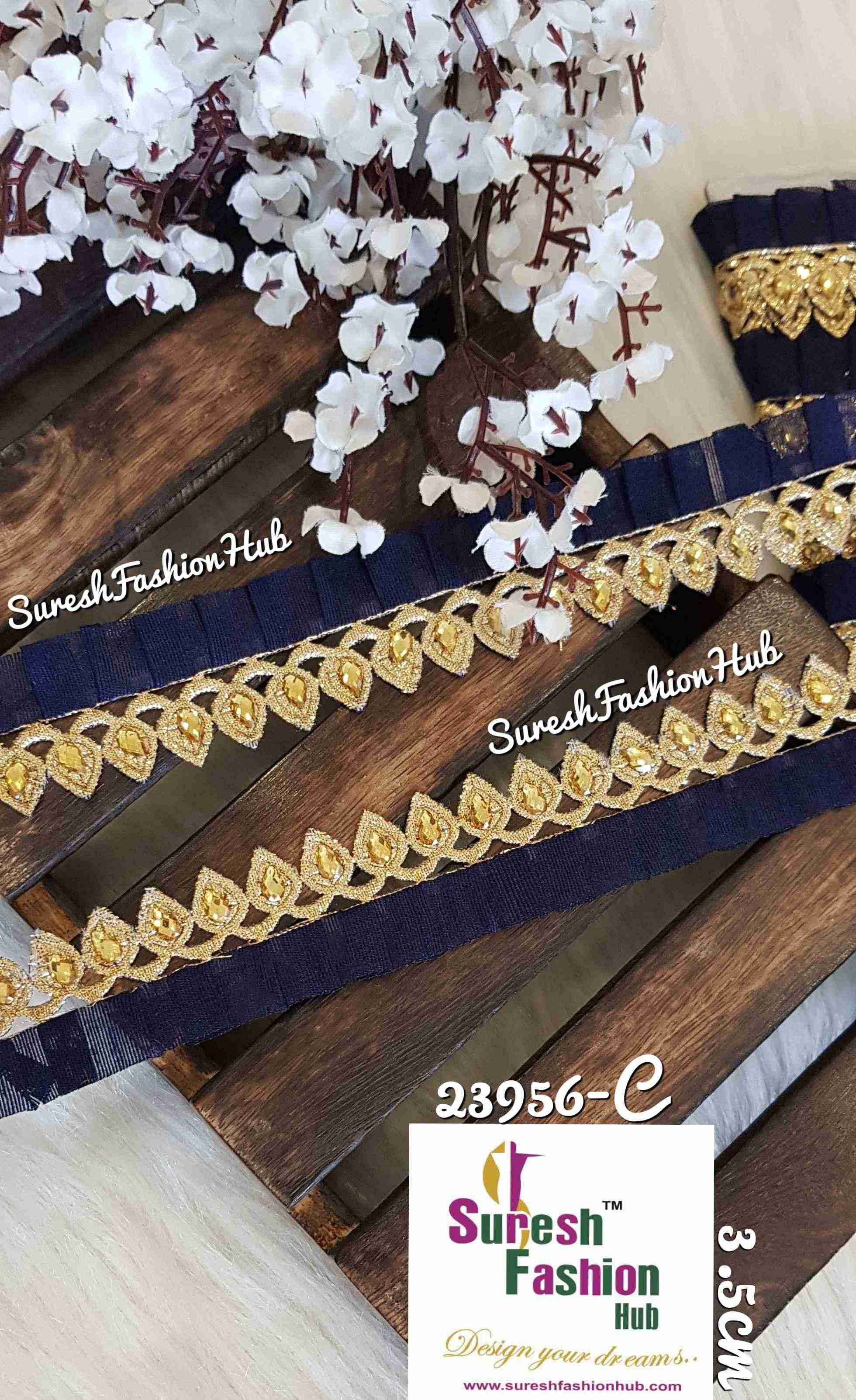 Stunning Navy Blue Leafy Designer Trim