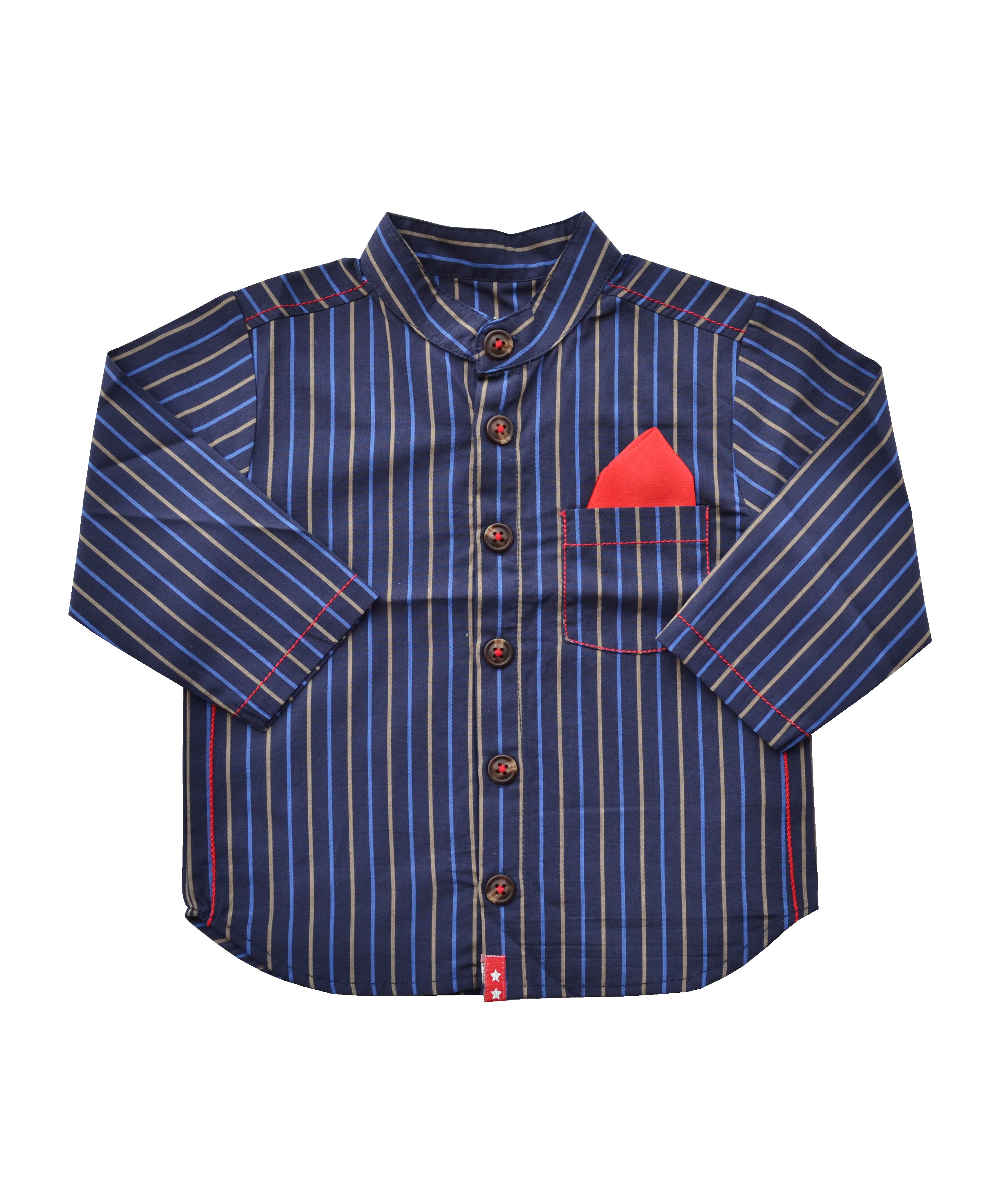Navy Stripe Long Sleeves Kurta Shirt (100% Cotton)