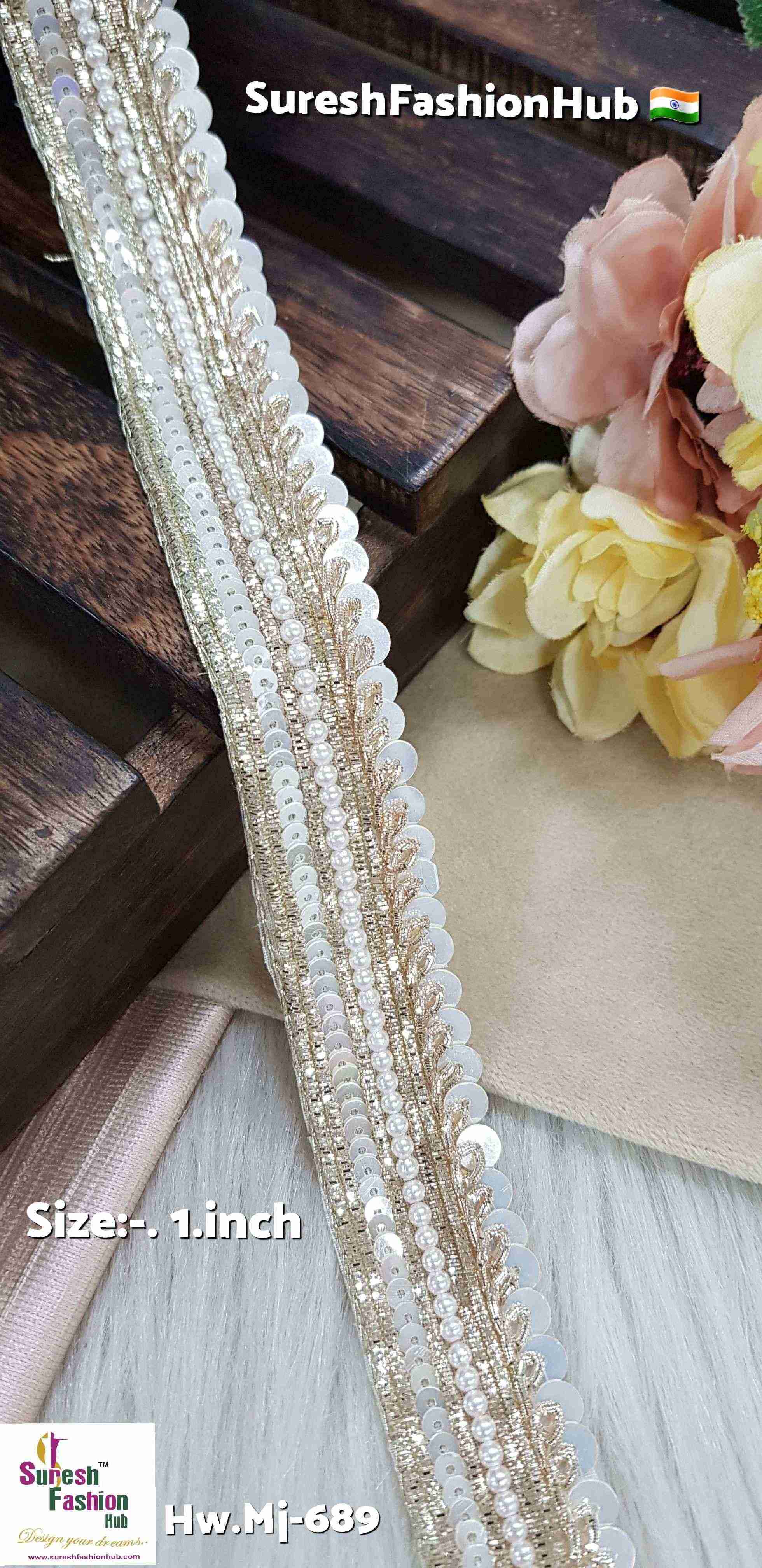  Gold Nakshi Pearl Sequence Borde