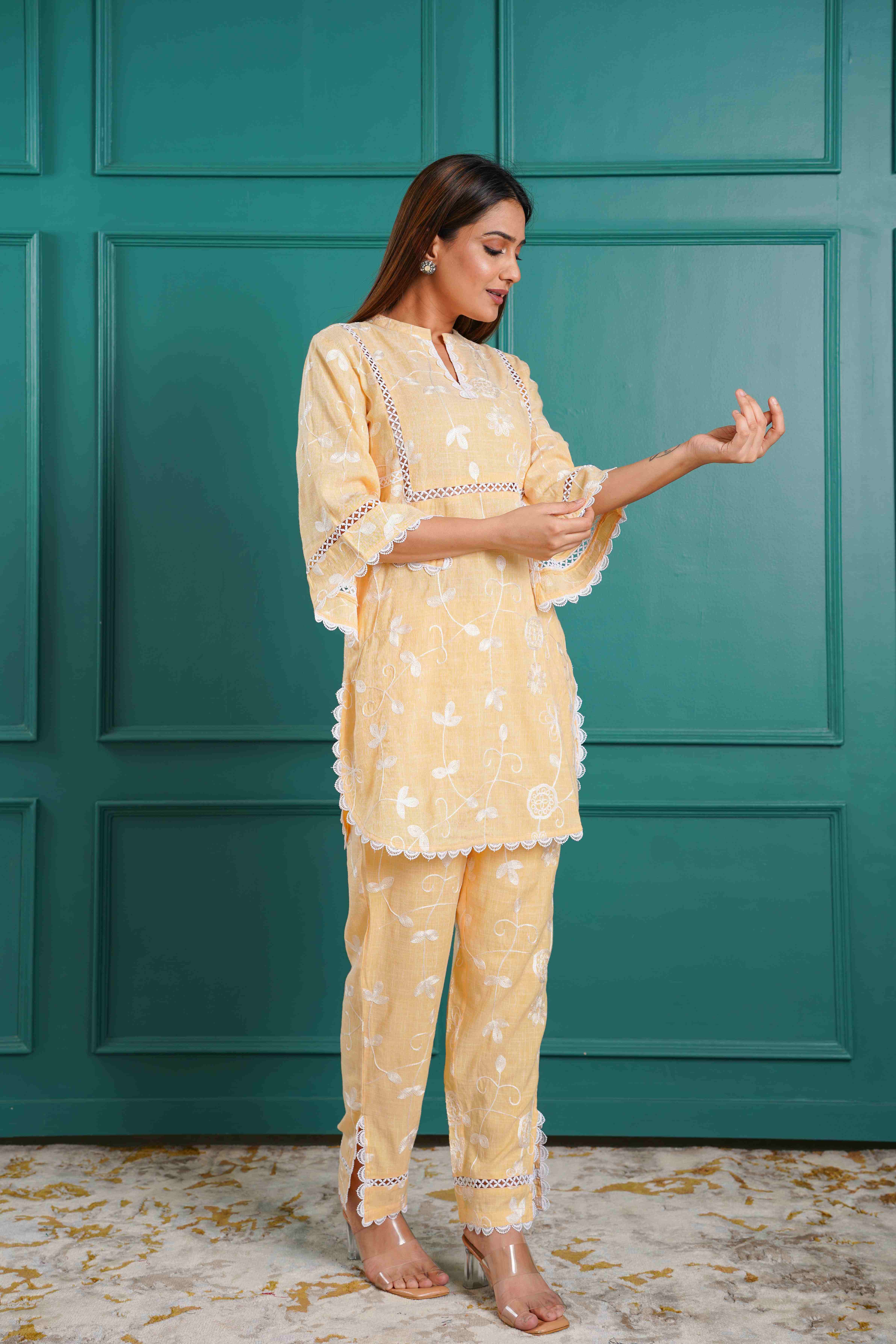 PAKISTANI STYLE FULLY EMBRIOIDERED YELLOW CO-ORD SET