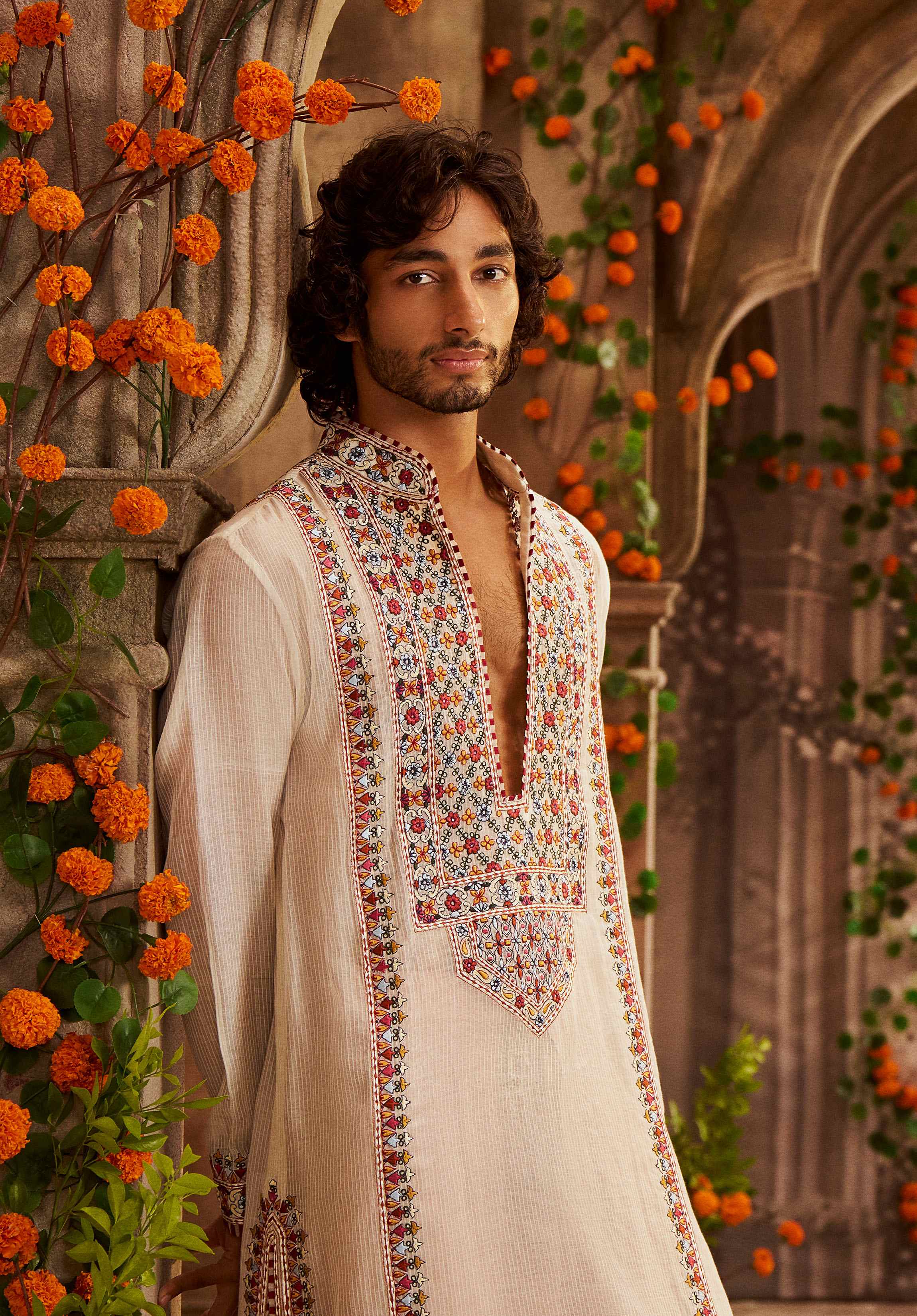 Off White Stripe Chanderi Kurta
