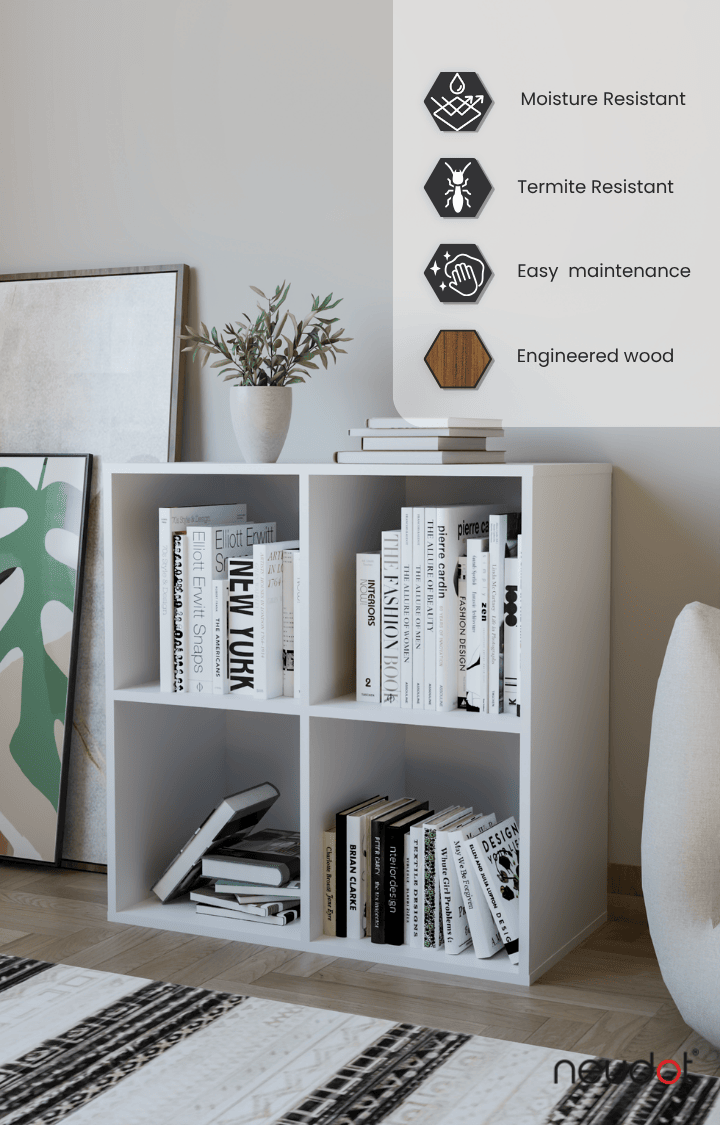 Whitman Open Bookshelf (4 Compartments)- White Finish