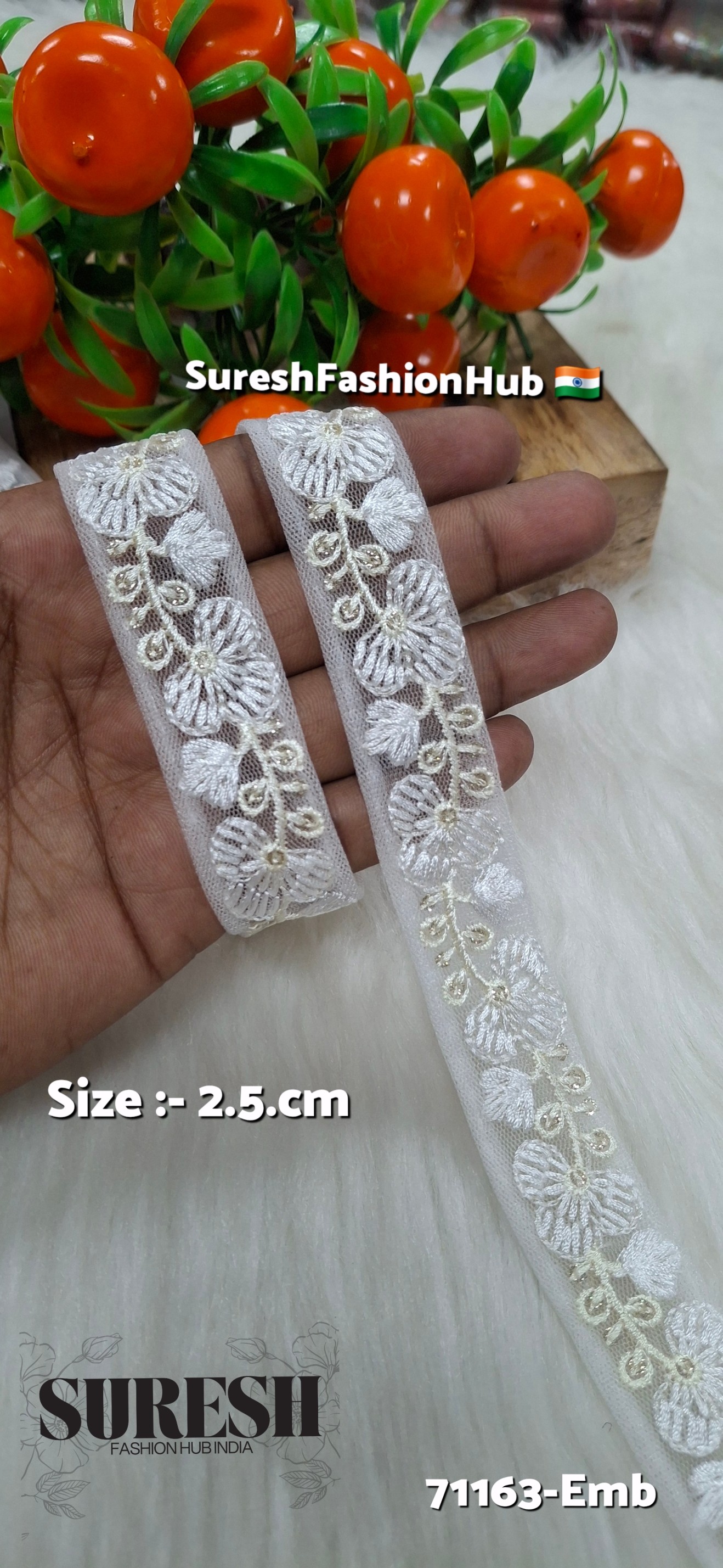 Floral Thread Embroidery Lace – White | 71163-Emb