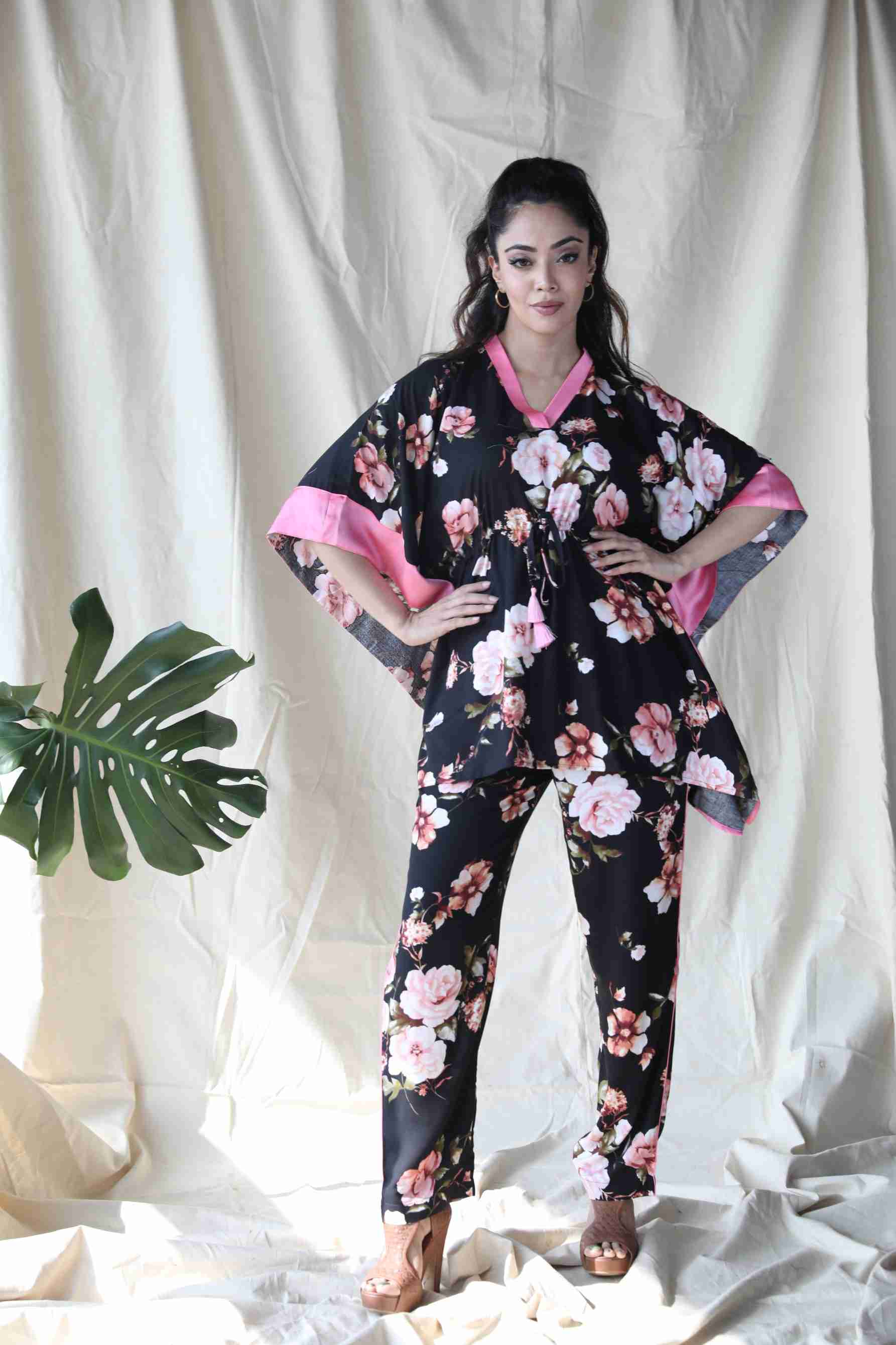 Black Floral Kaftan Set