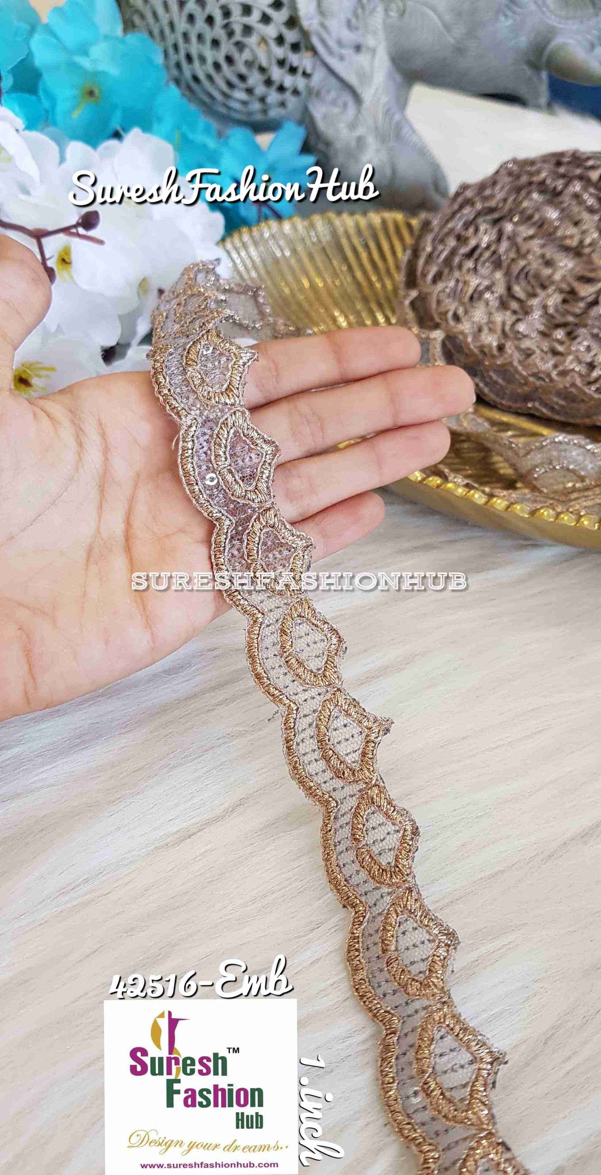 Glittering Grey Waves Embroidered Trim