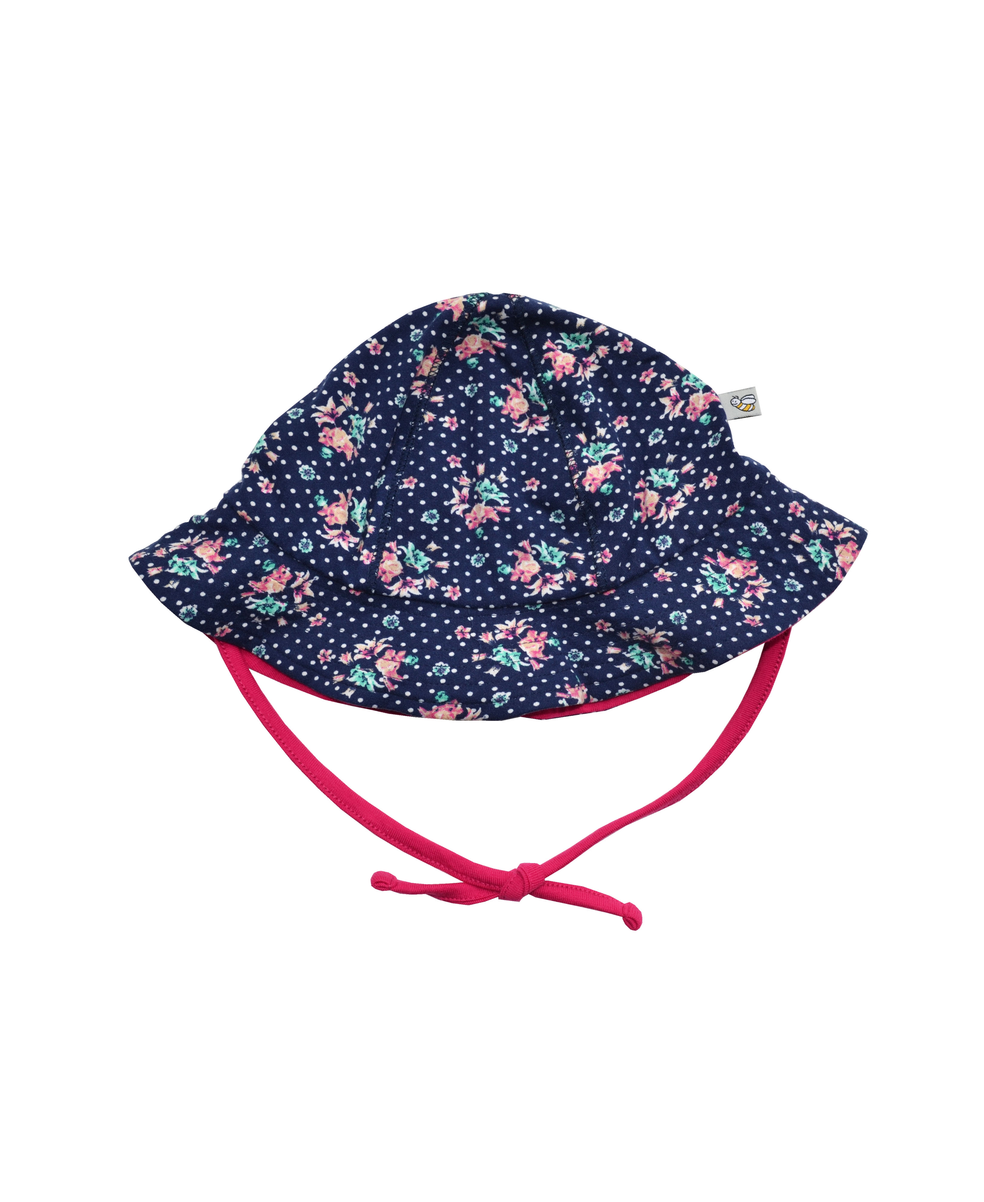 Babeez | Allover Flower Print On Pink / Navy Reversible Hat (95% Cotton 5% Elasthan) undefined