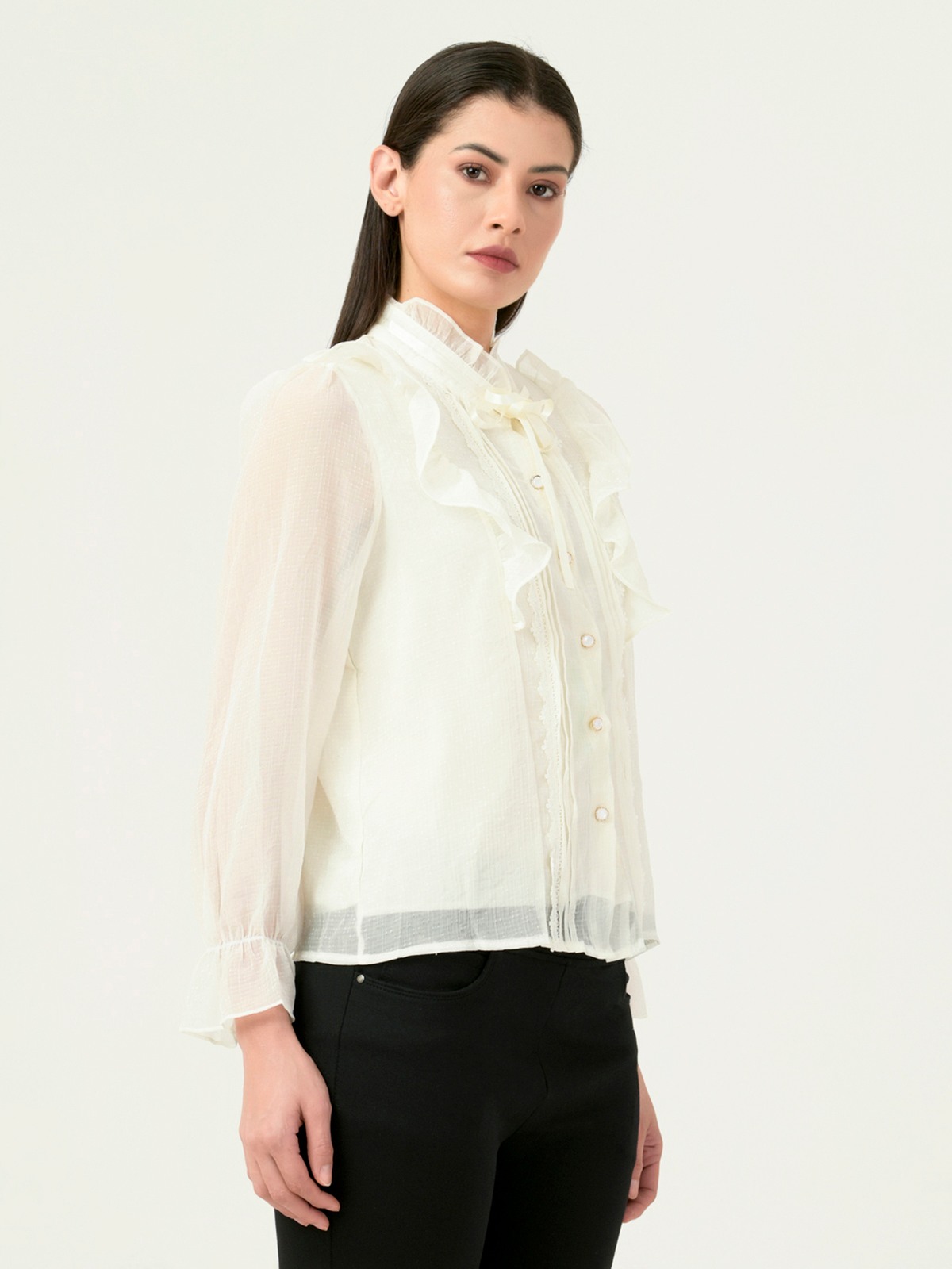 Albion Women Smart Premium Cream Blouson Top