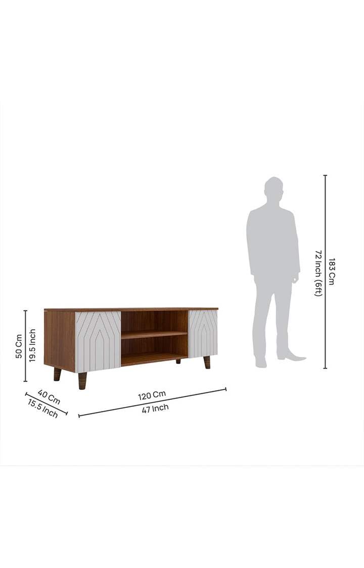 Rampo Tv Unit | V Stand for Living Room | Home Entertainment Unit | TV Console for Bedroom, for Tv Upto 43inch - Leon Teak