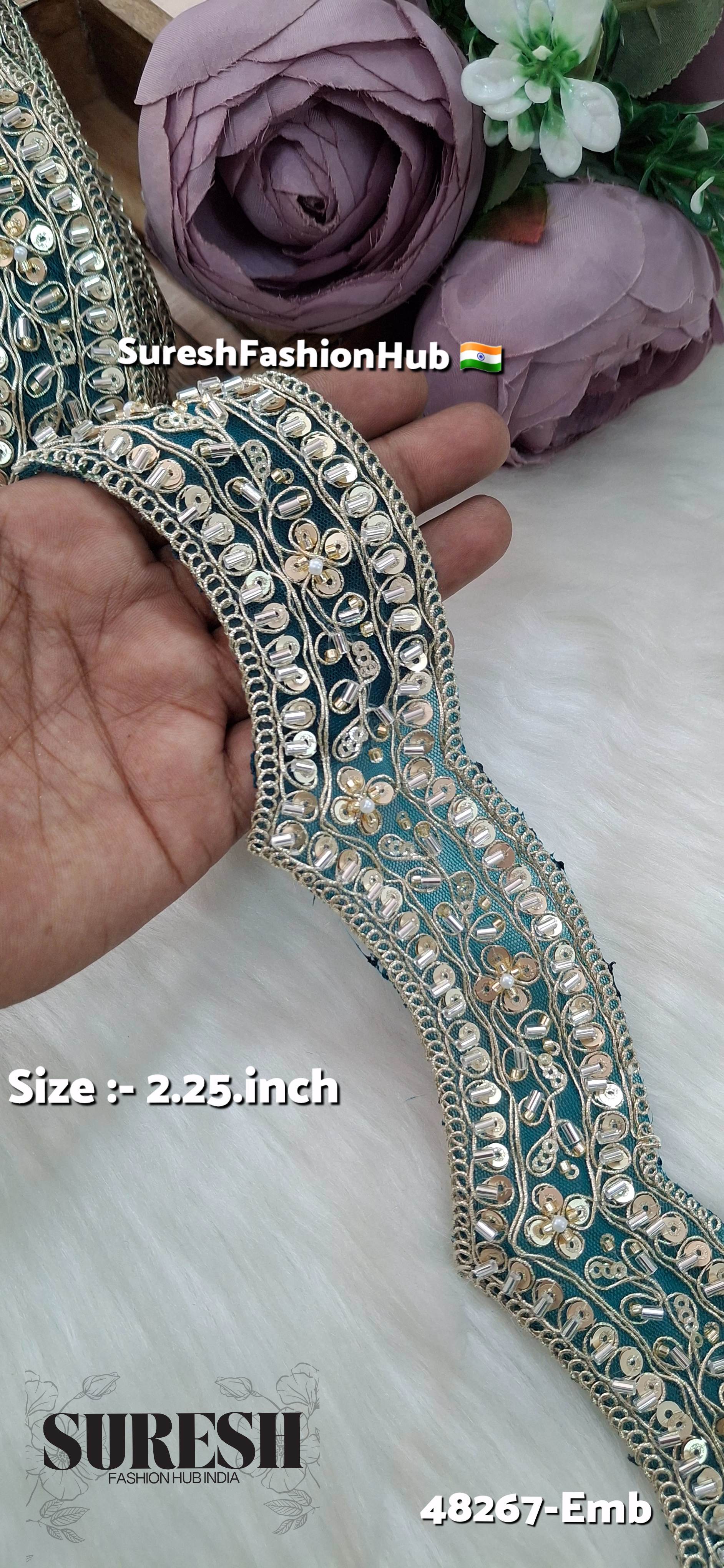Rama Green Scallop Pearl Embroidery Lace