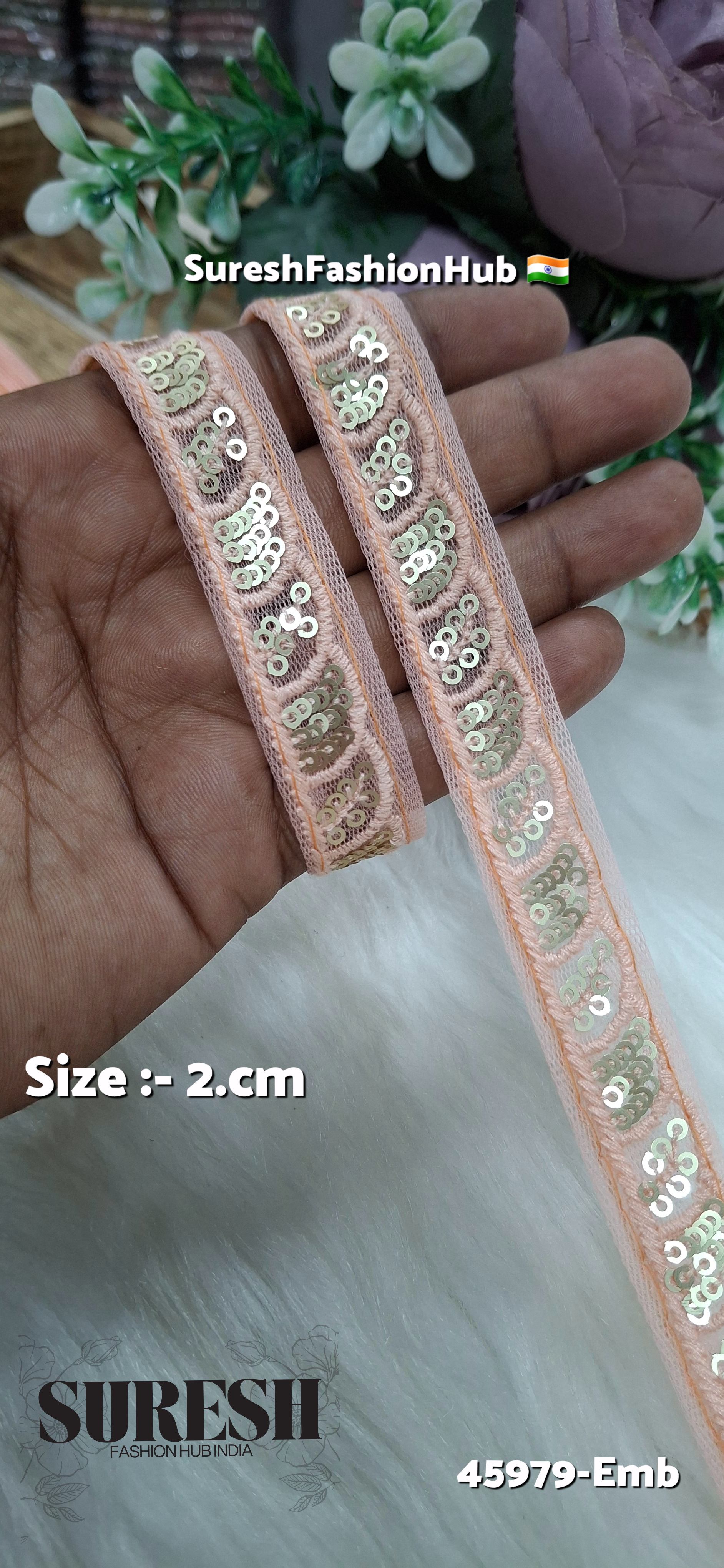 Peach Tone-on-Tone Net Embroidery Lace