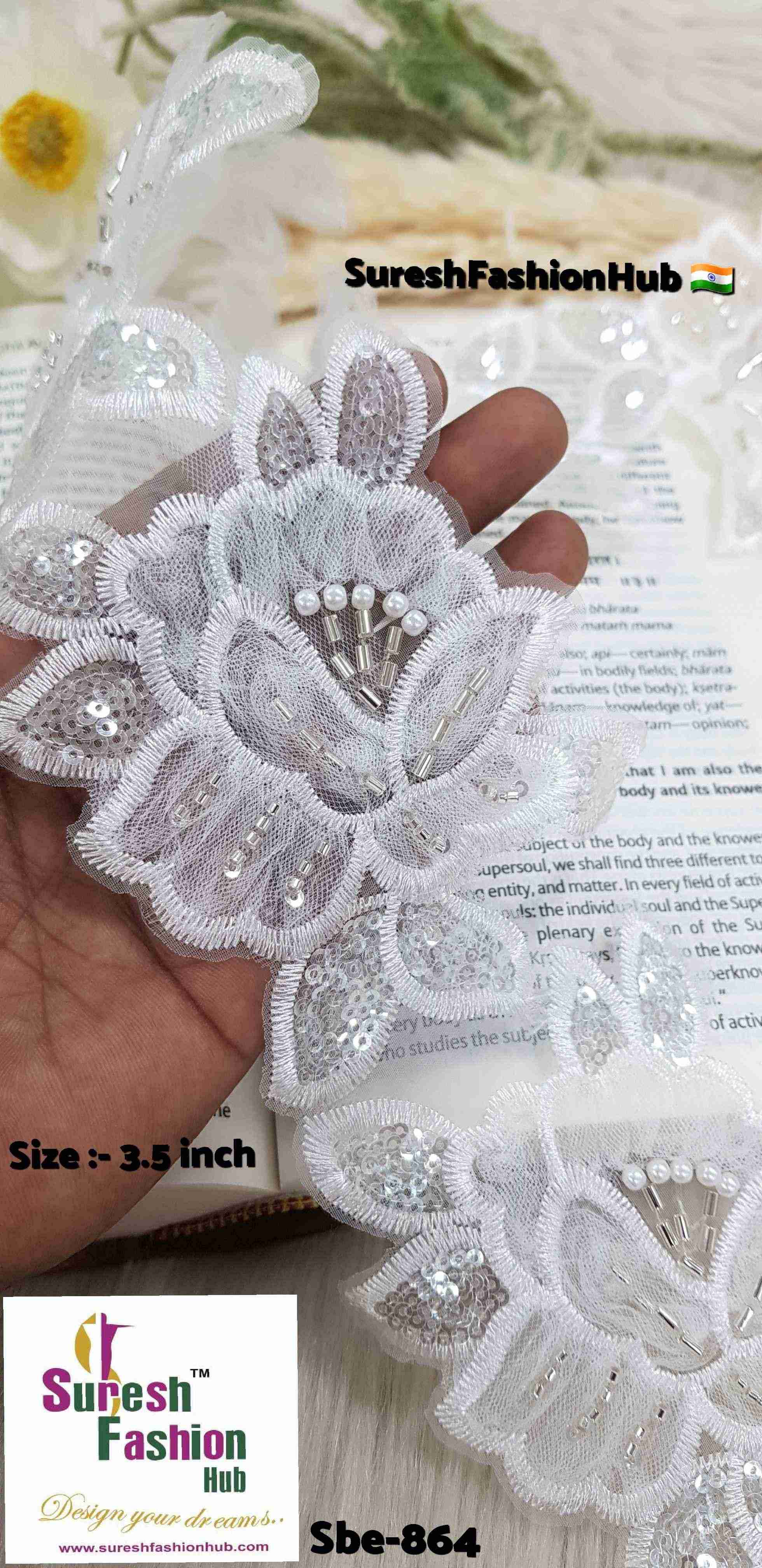 White Floral Pearl Organza Lace