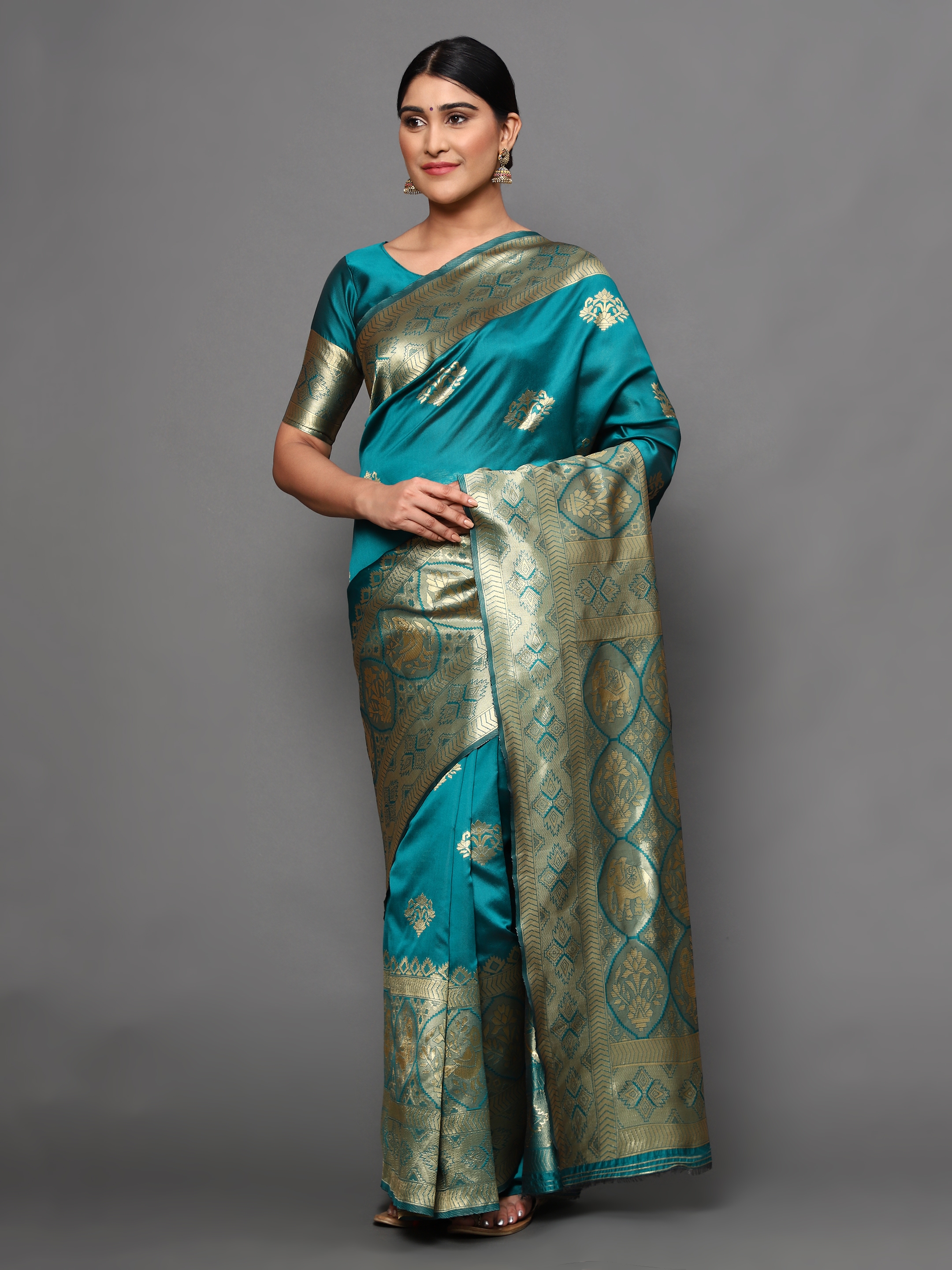 Glemora Green Beautiful Ethnic Wear Silk Blend Banarasi Traditional Saree