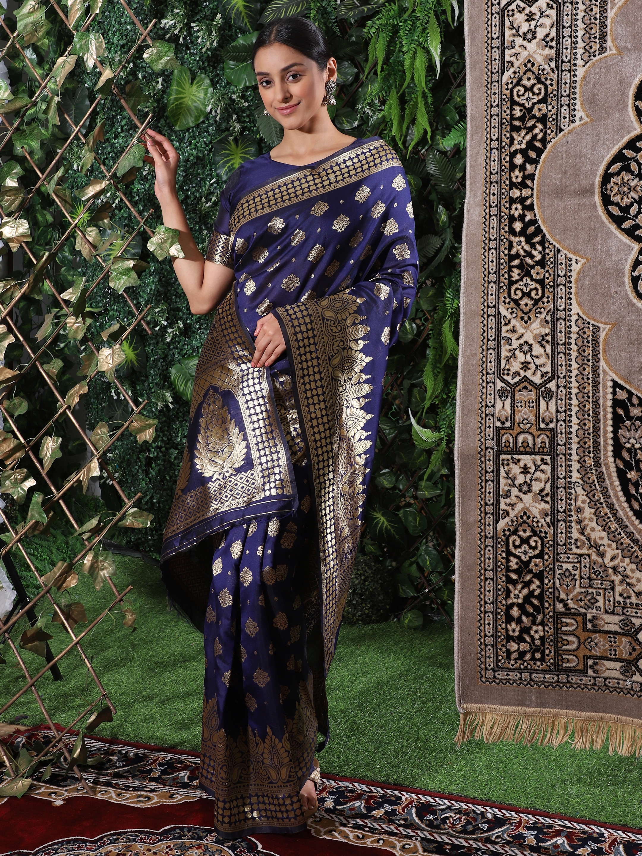 Glemora | Glemora  Nevy Blue Fancy Ethnic Wear Silk Blend Banarasi Traditional Saree 3