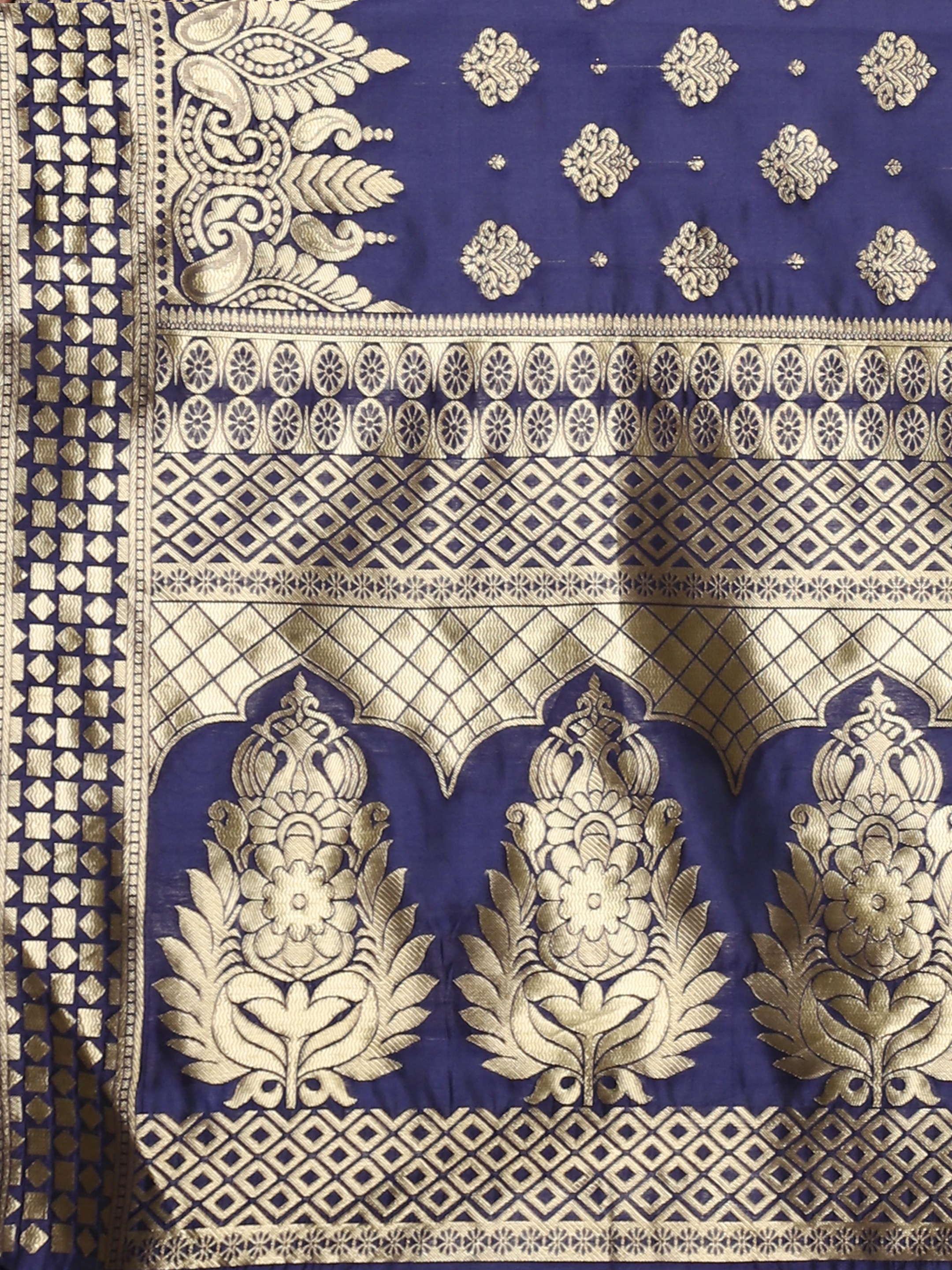 Glemora | Glemora  Nevy Blue Fancy Ethnic Wear Silk Blend Banarasi Traditional Saree 7