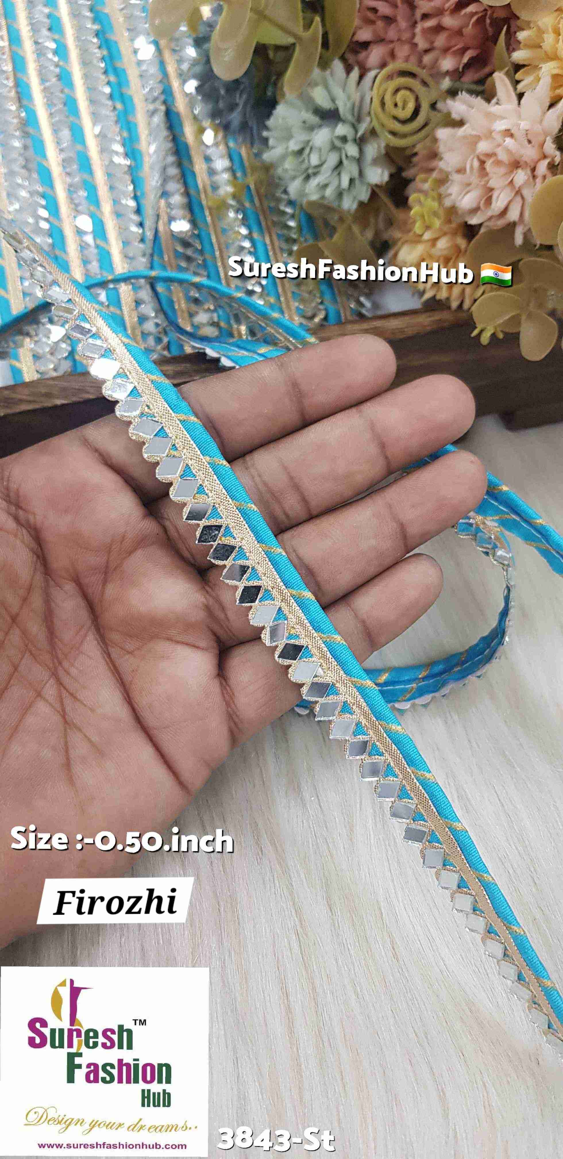 Firozi Mirror Piping Lace