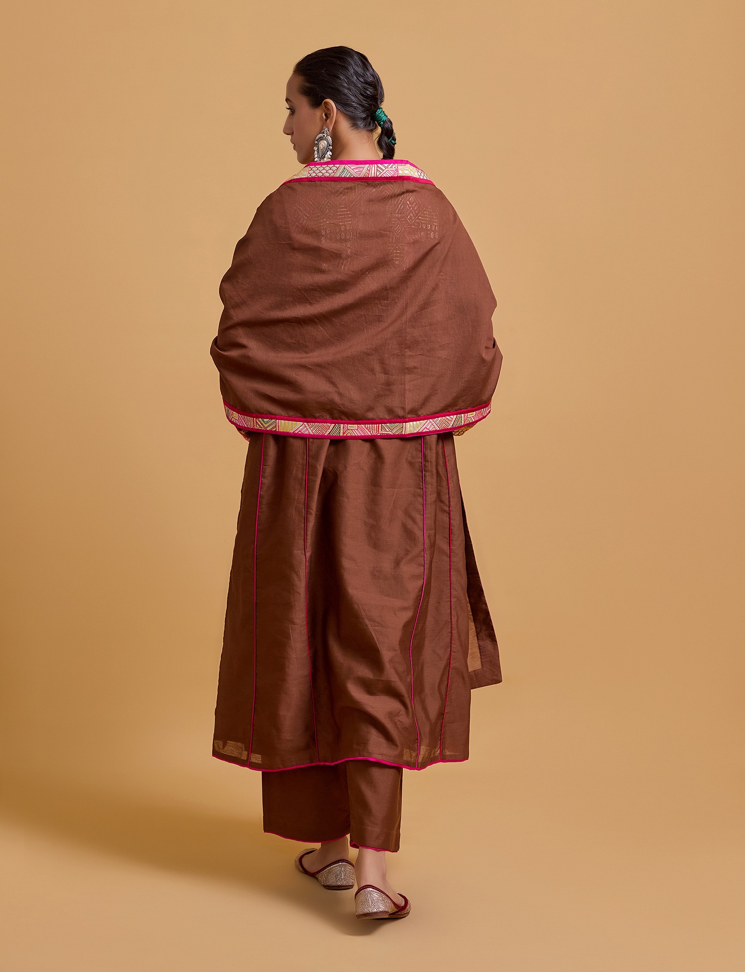 Mithai Brown Step Yoke Kurta Set