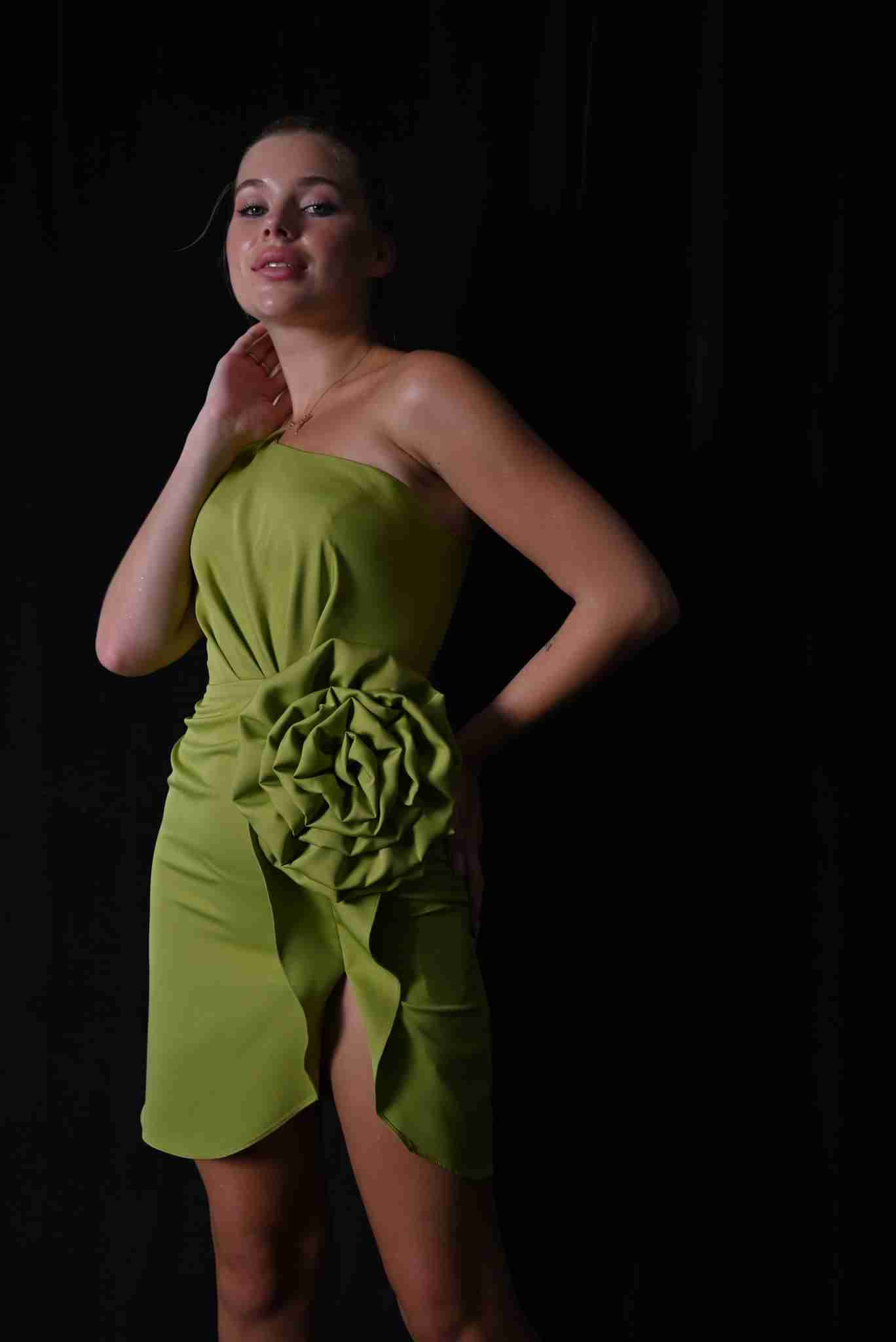 Parrot green flower dress