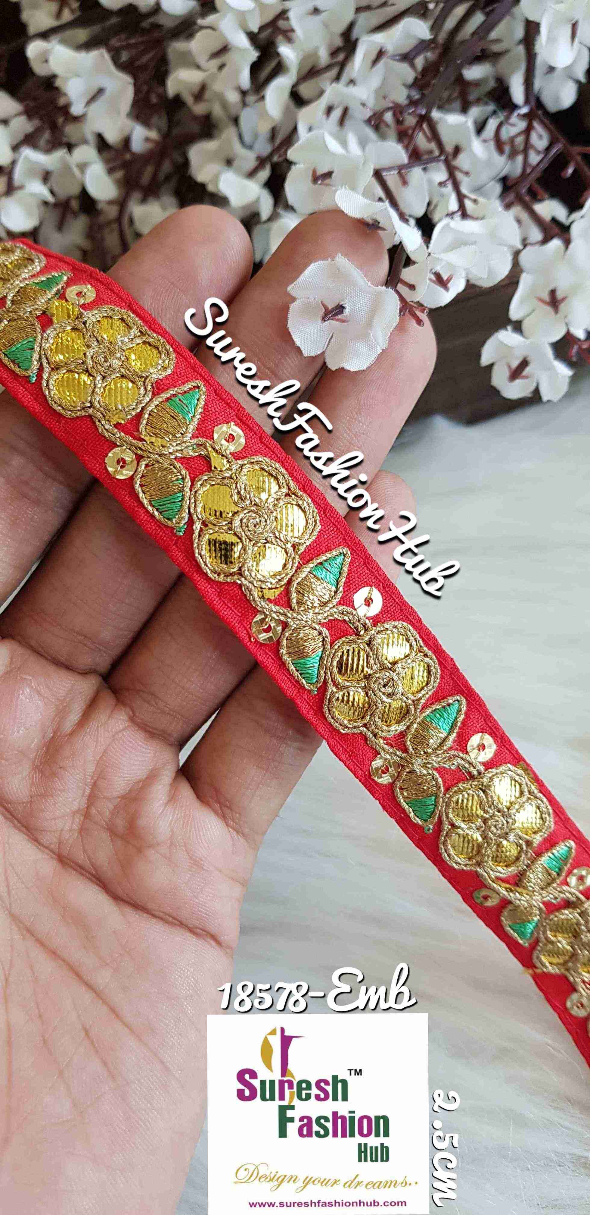 Designer Red Floral Gota Patti Trim