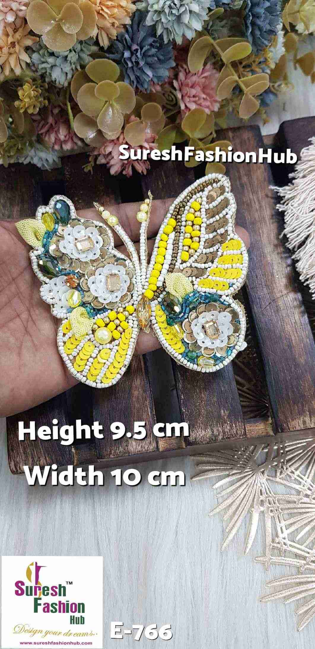Yellow With Blue Beaded Butterfly Patch