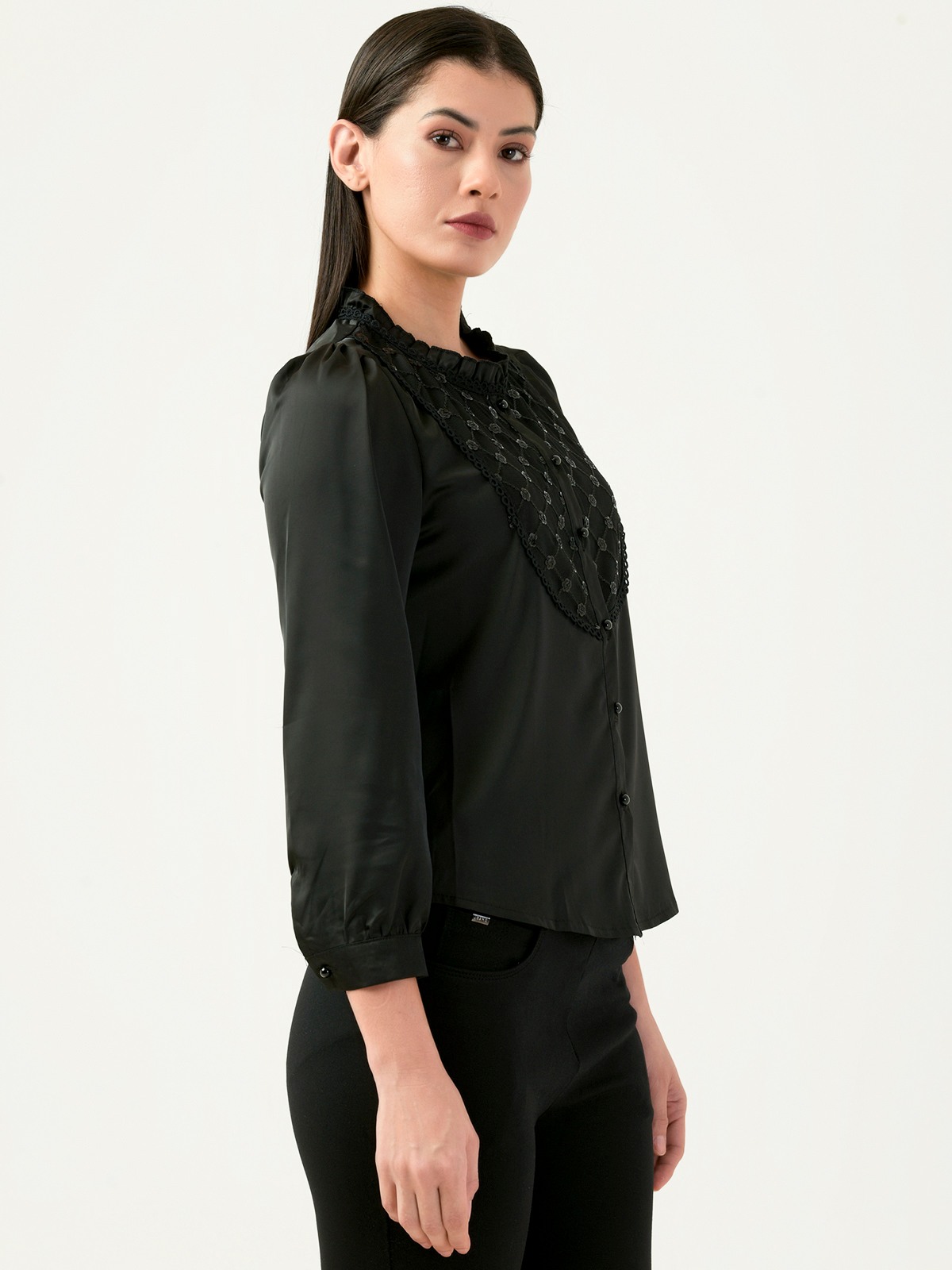 Albion Women Smart Premium Black Blouson Top