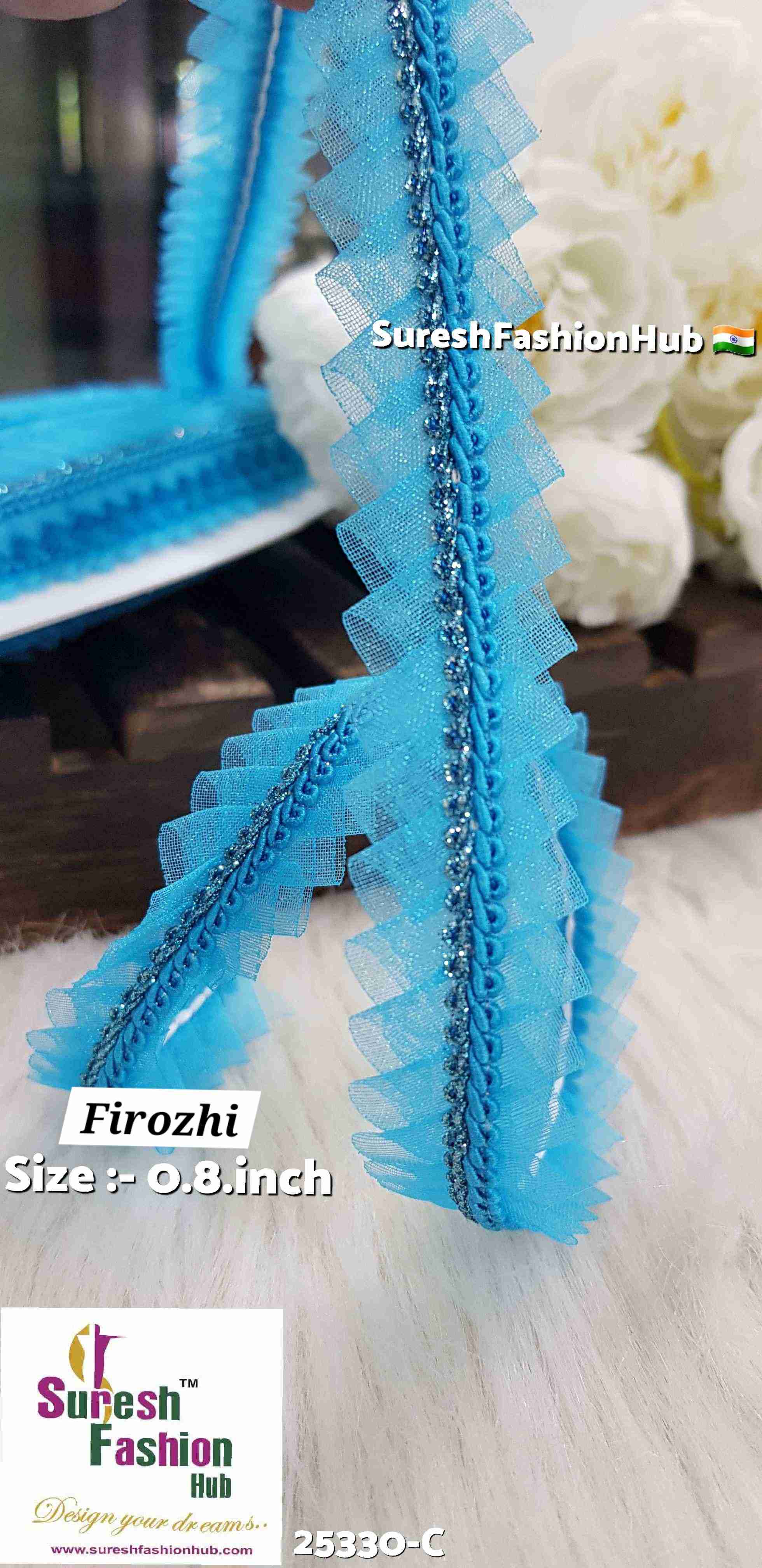 Firozi Jhalar Organza Lace