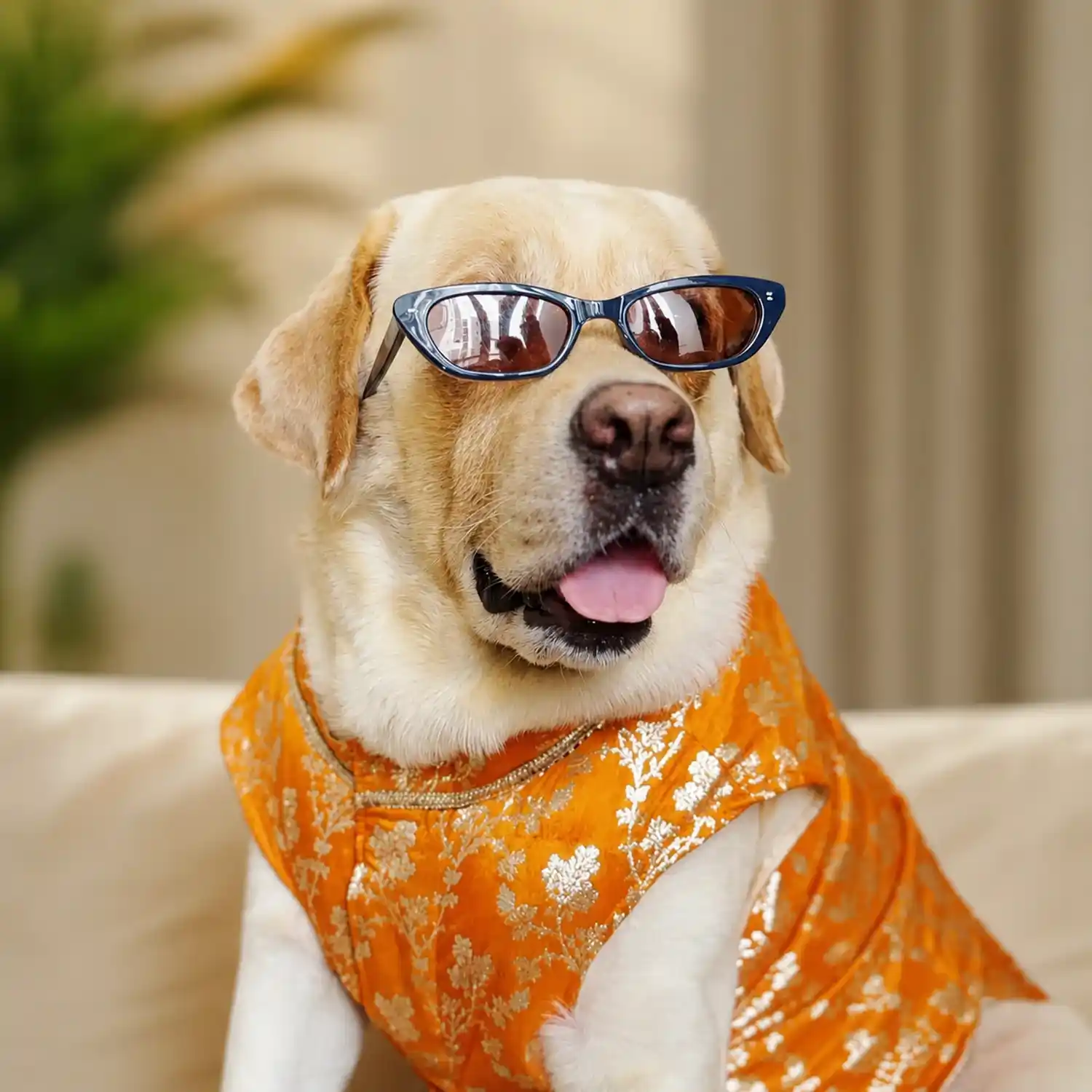 Pawsindia Traditional Royal Zari Kurta for Dogs, Orange