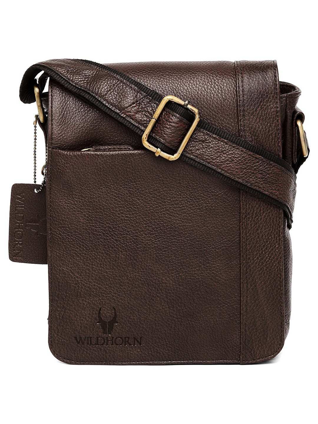 WildHorn Brown Classic Leather Adjustable Strap Messenger Bag for Men