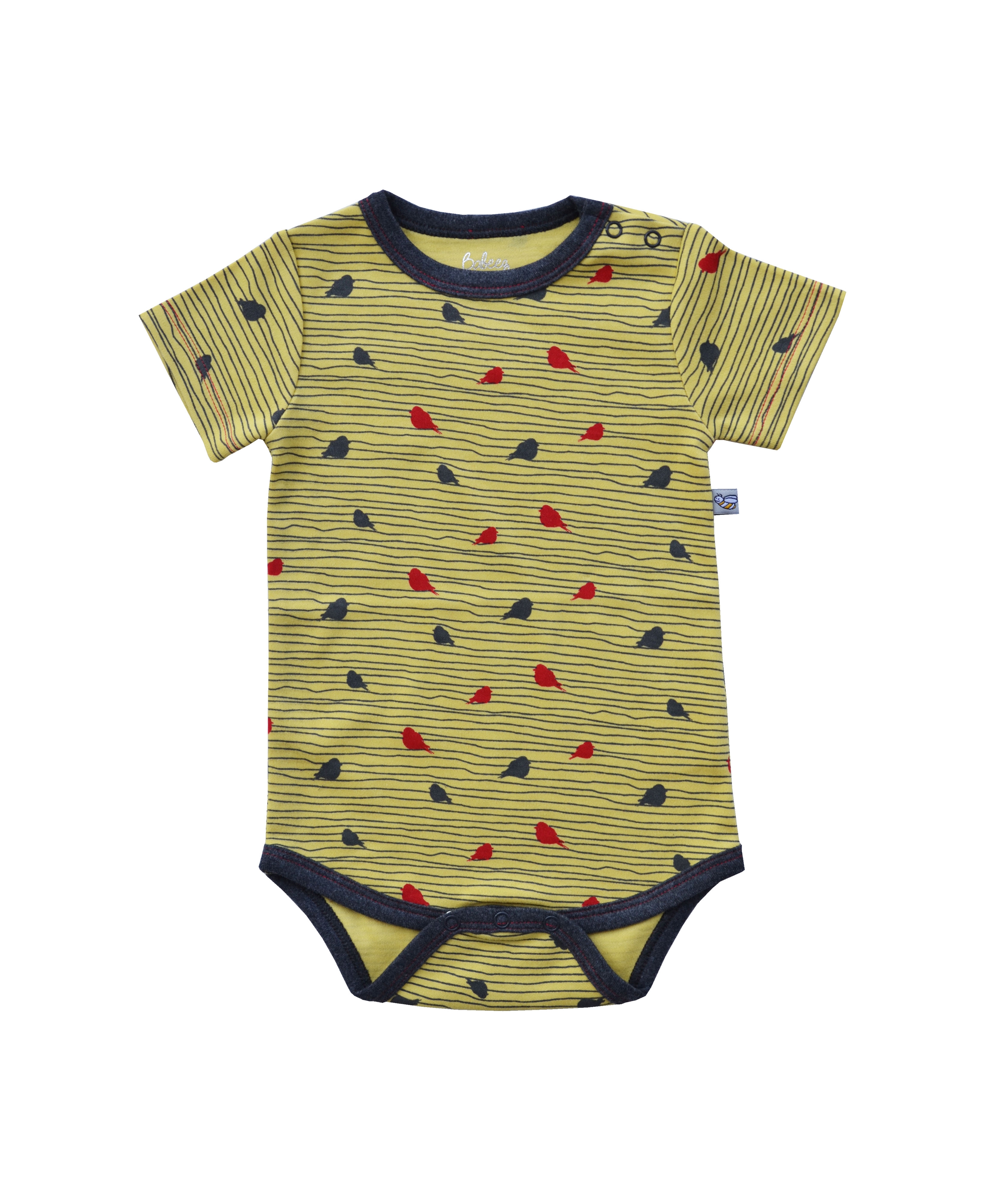 Bird Print On Yellow Baby Romper/Onesie(100% Cotton)