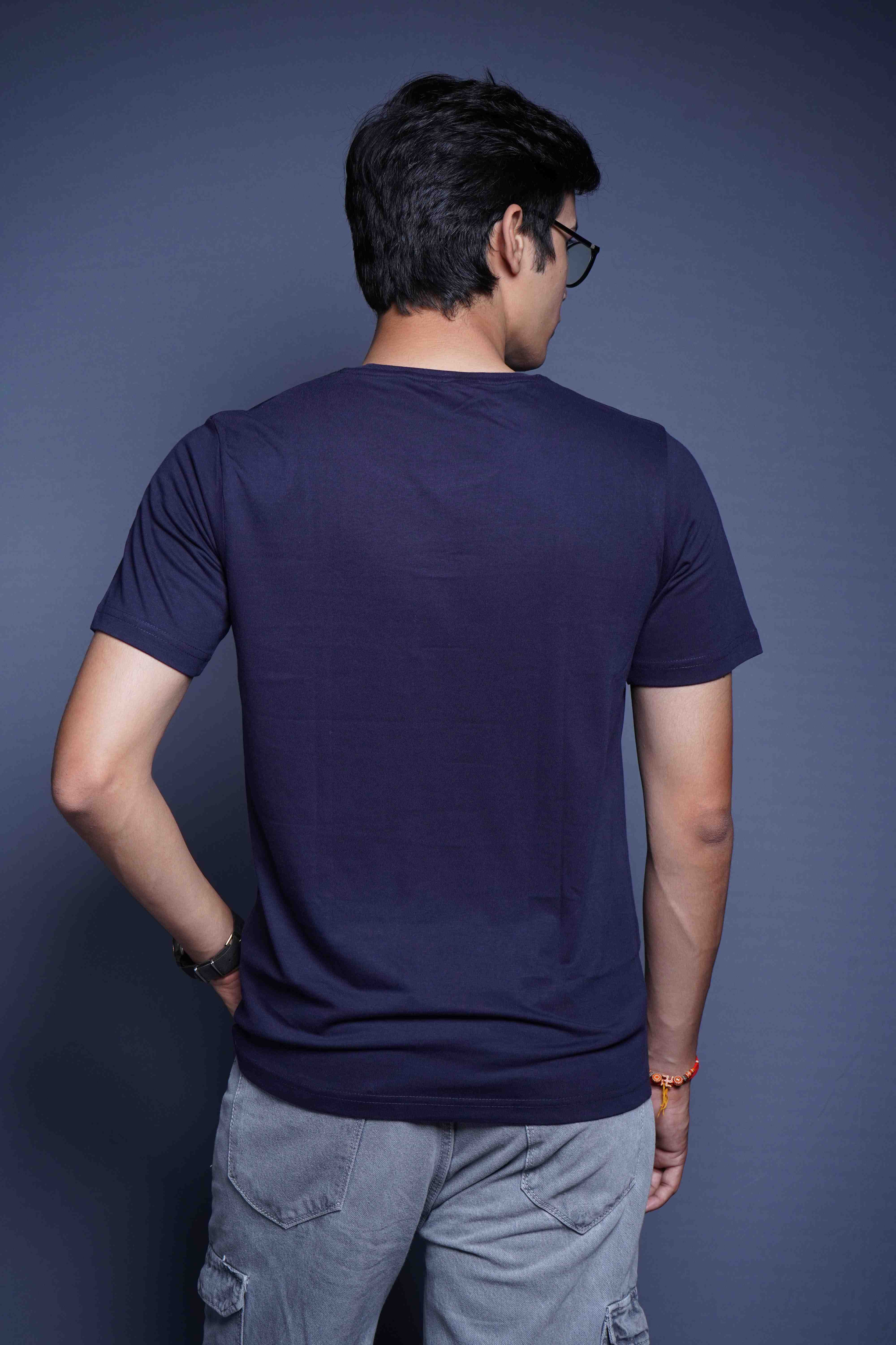 One Denim Enduring Denim Blue Round Neck Cotton T-Shirt