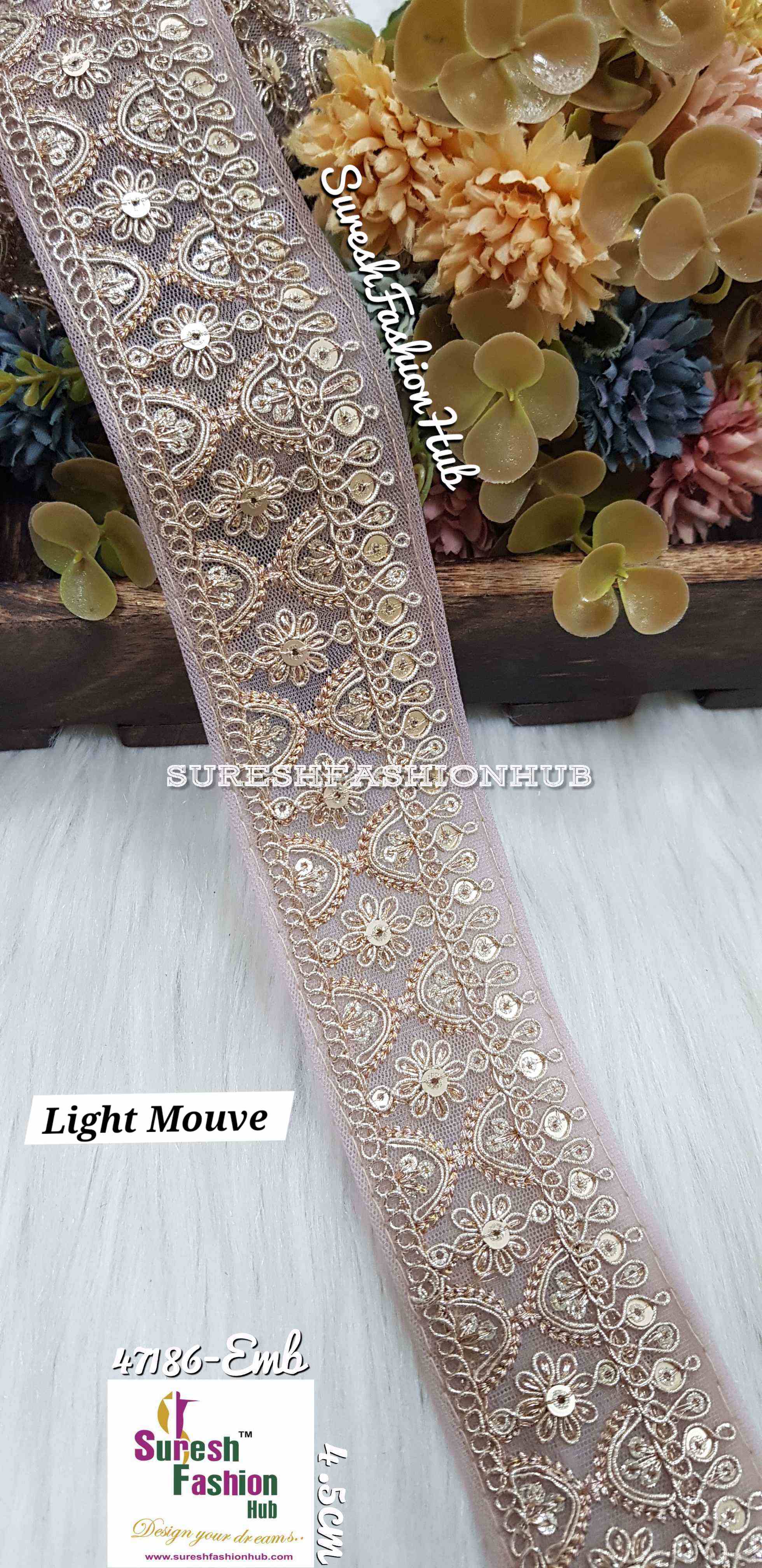 Light Mauve Floral Pearl Embroidery Lace