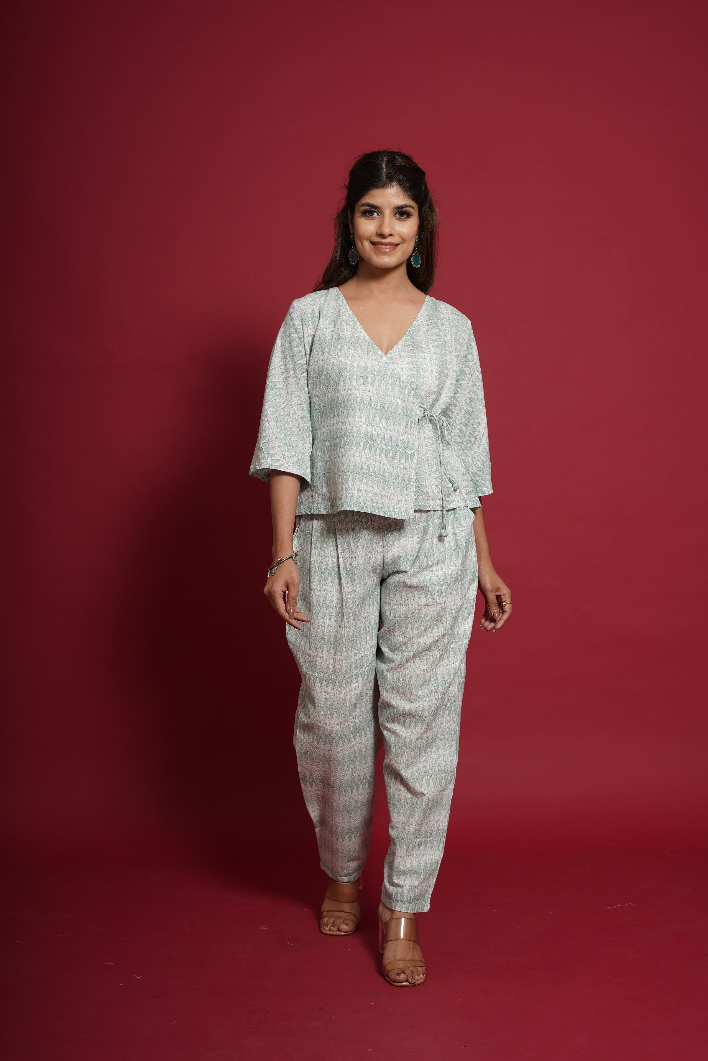 GREEN BLOCK PRINT COTTON CO-ORD SET