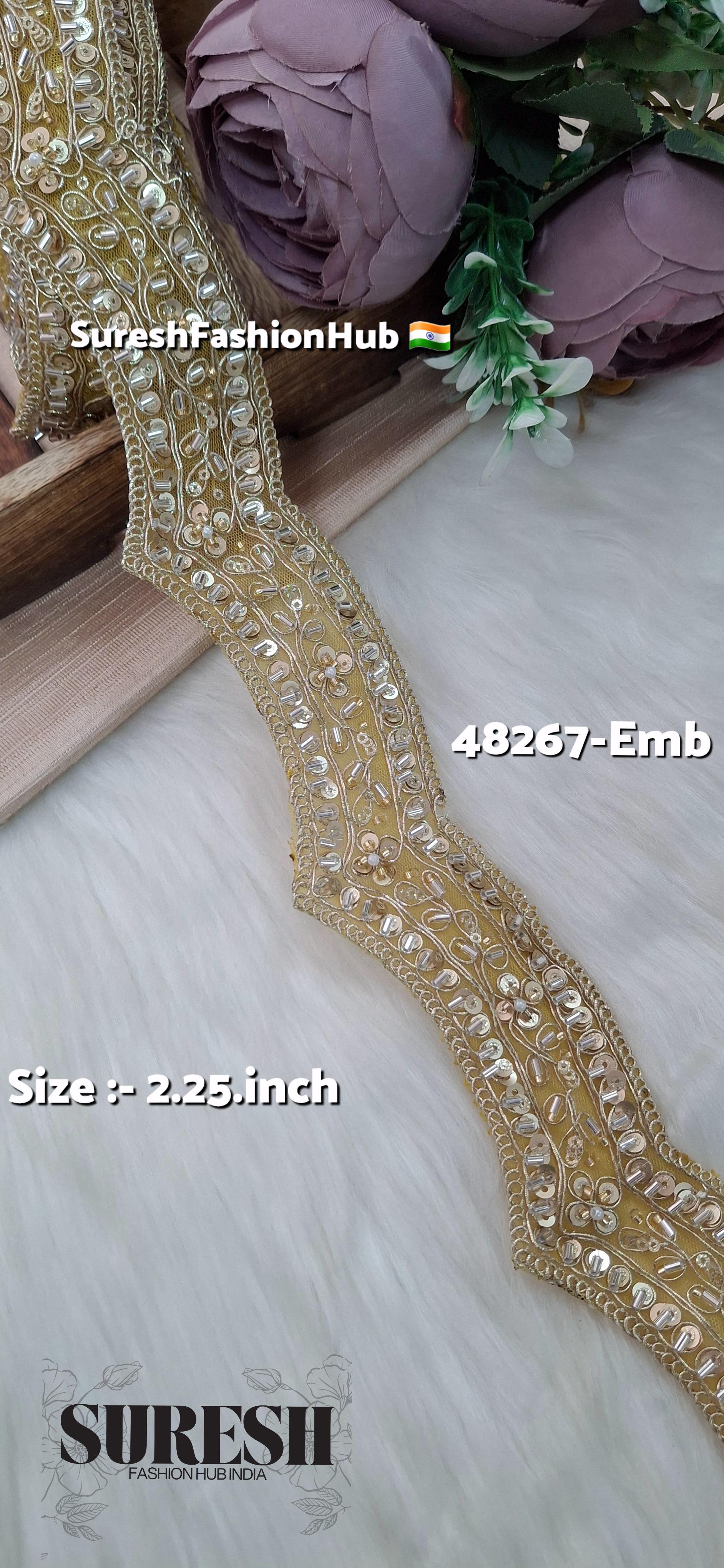 Yellow Scallop Pearl Embroidery Lace
