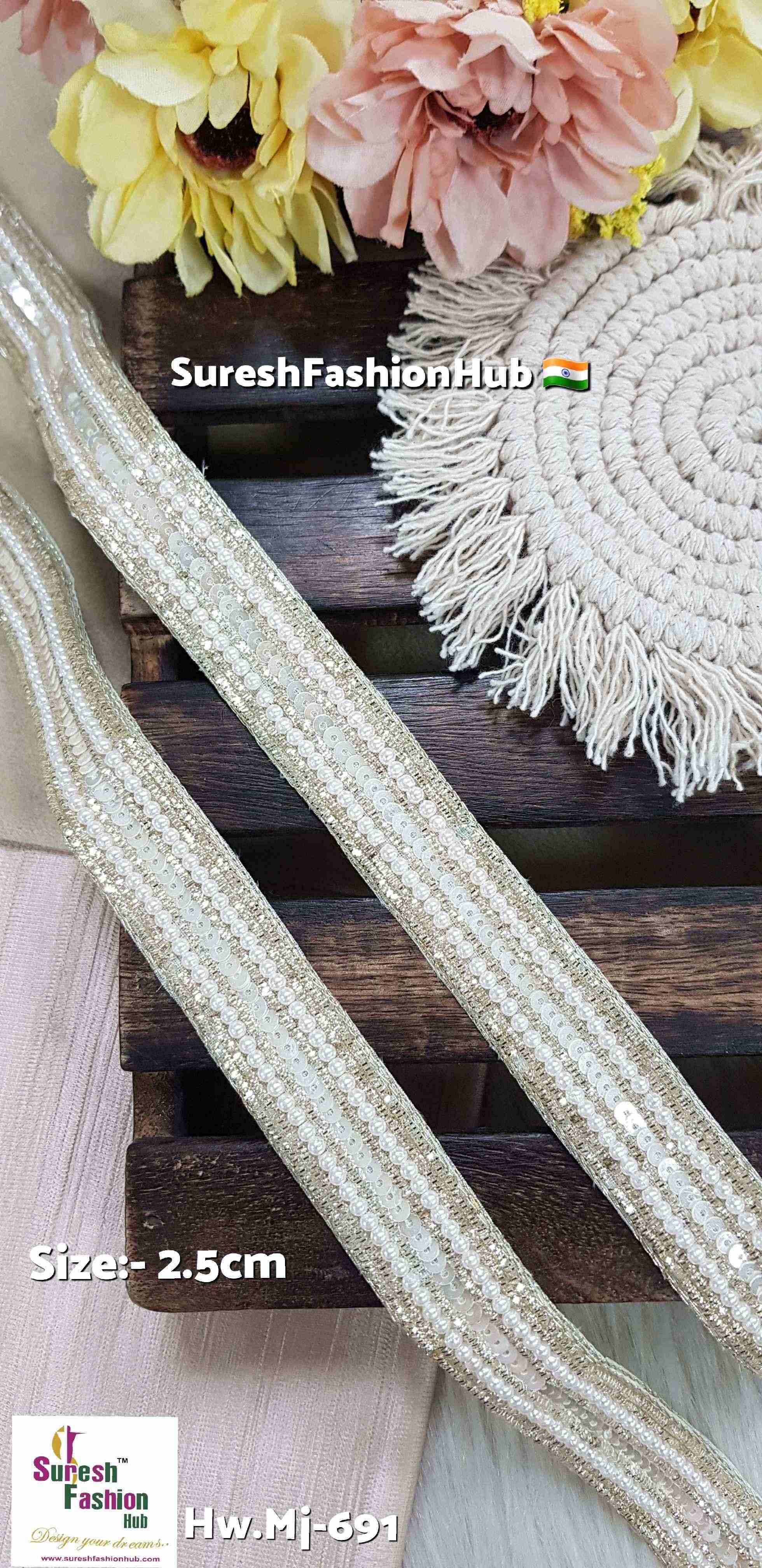 Gold Nakshi Pearl Sequence Border