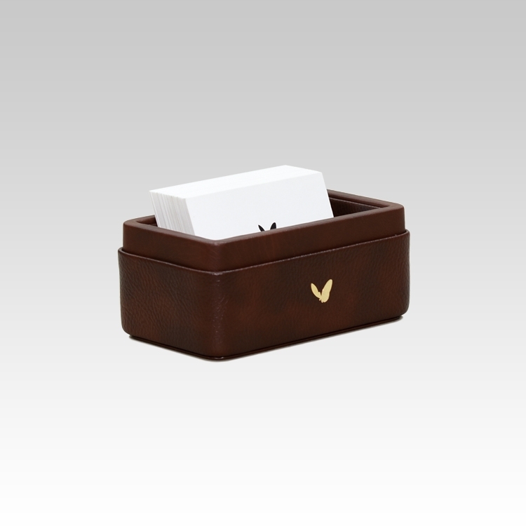 Visiting Card Holder for Desk | Faux Leather | Rectangular | Classic | Brown