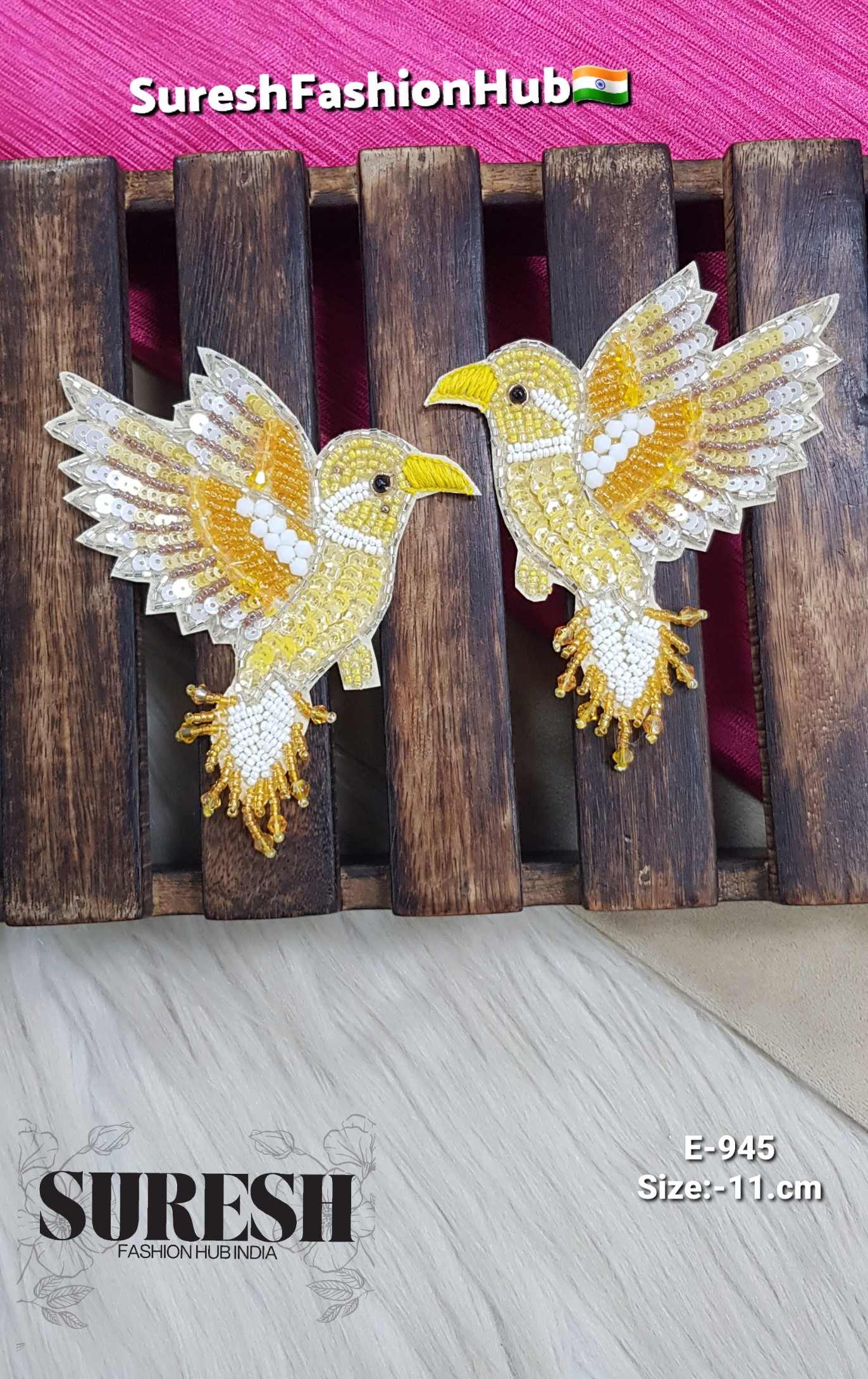 Left Facing Yellow Multicolor Bird Patch – E-945