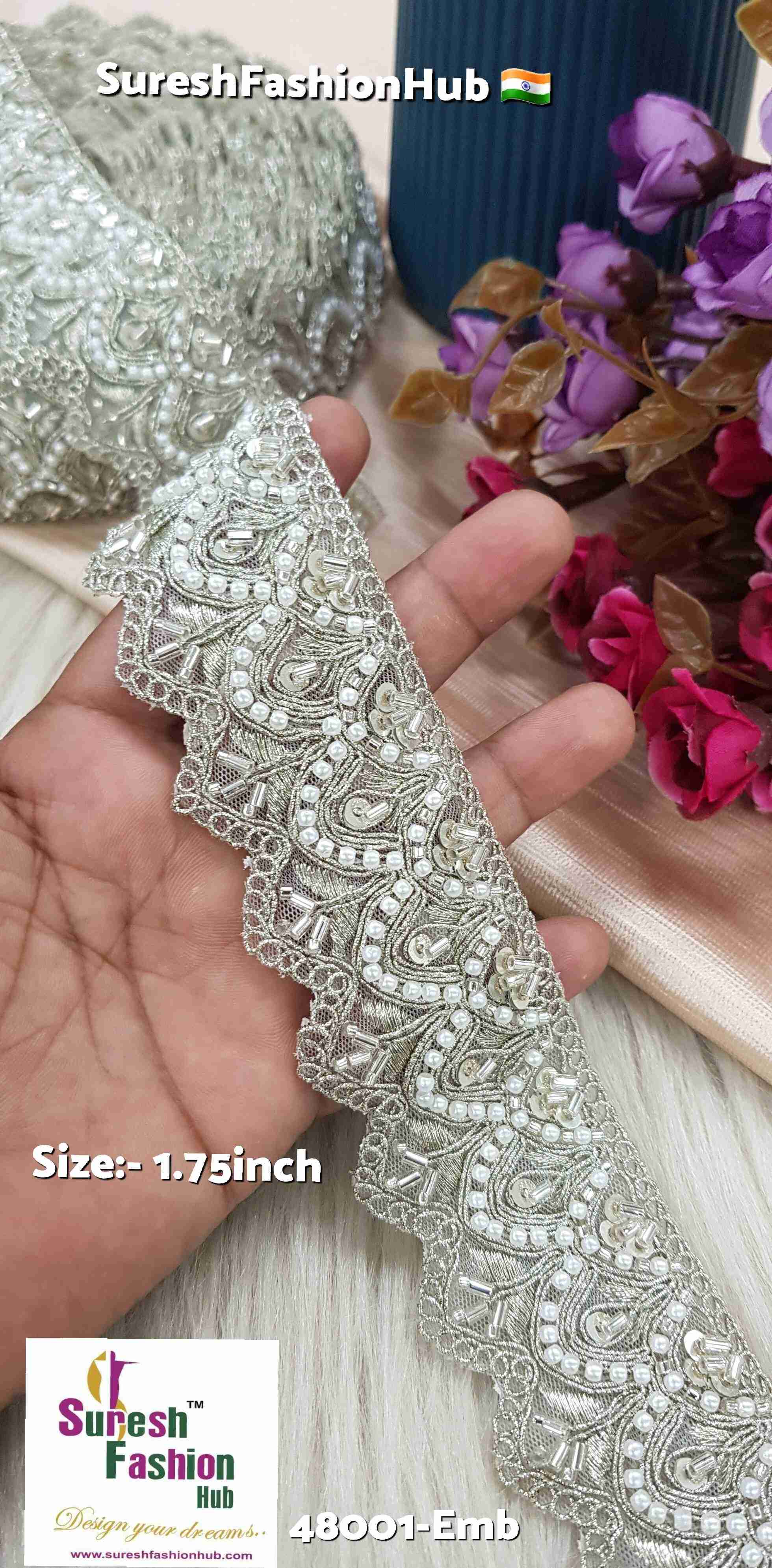 Water Silver Scalloped Handwork Embroidery Lace